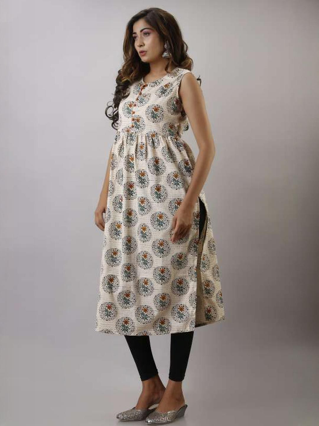 MJ LIFE STYLE Ethnic Floral Printed Sleeveless Maternity Kurta