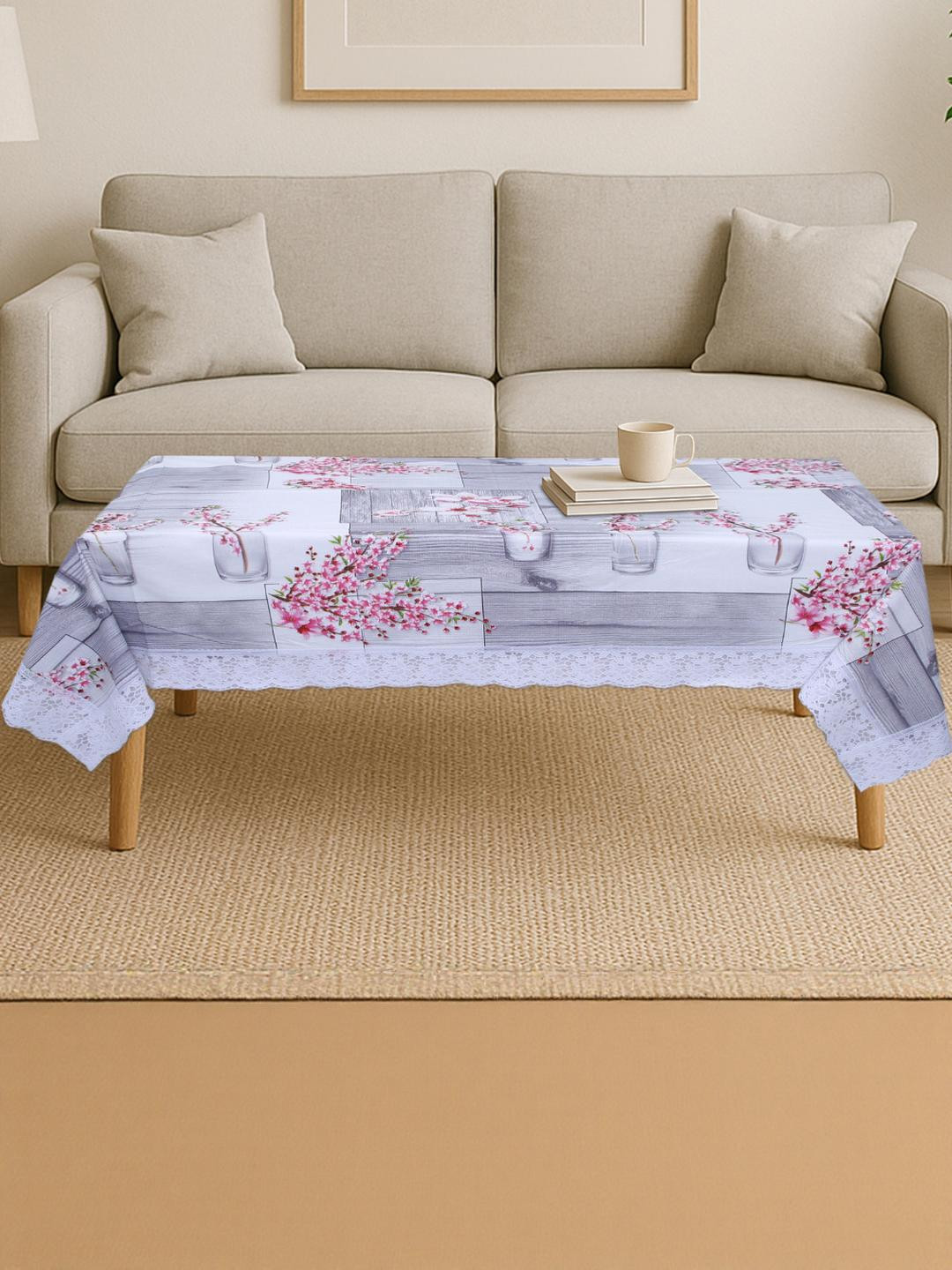 CROSMO Red Floral Waterproof Plastic 4-Seater Table Cover