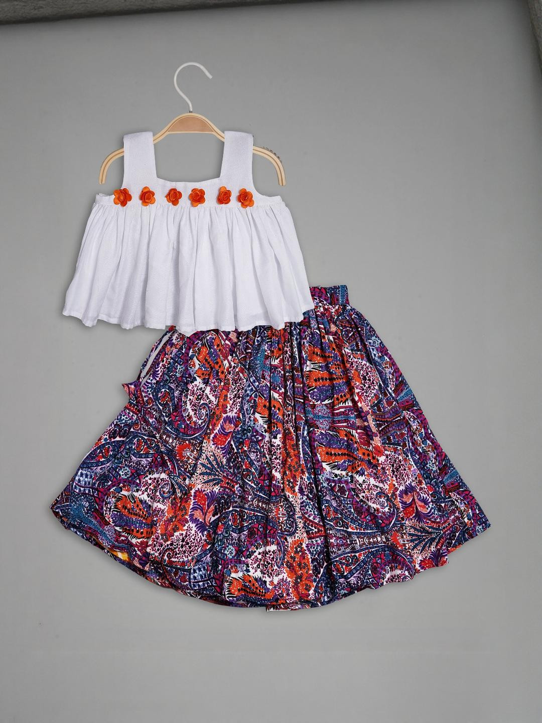 IRSIA Girls Paisley Printed Lehenga Choli Set With Reel Flover