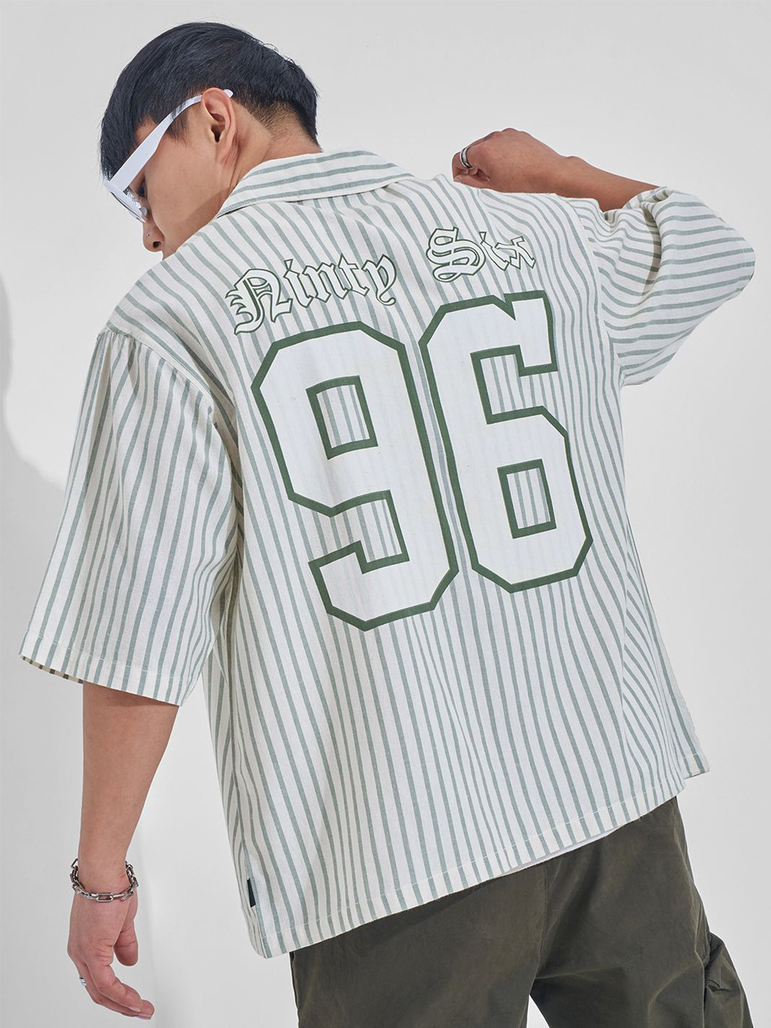 HIGHLANDER Vertical Striped Cuban Collar Drop-Shoulder Sleeves Boxy Fit Casual Shirt