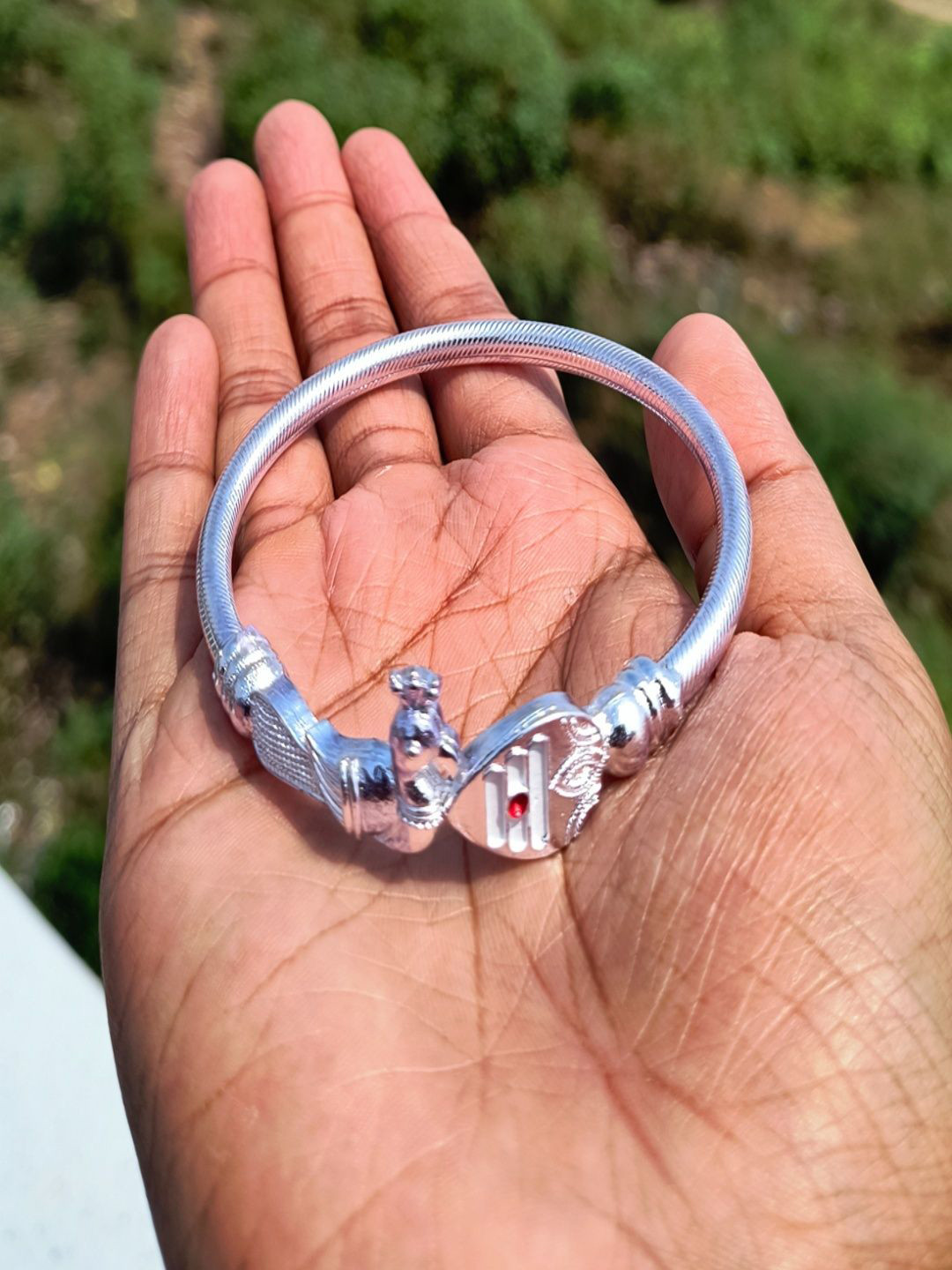 Ayyappan Traders Unisex Silver-Plated Peacock Kada Bracelet