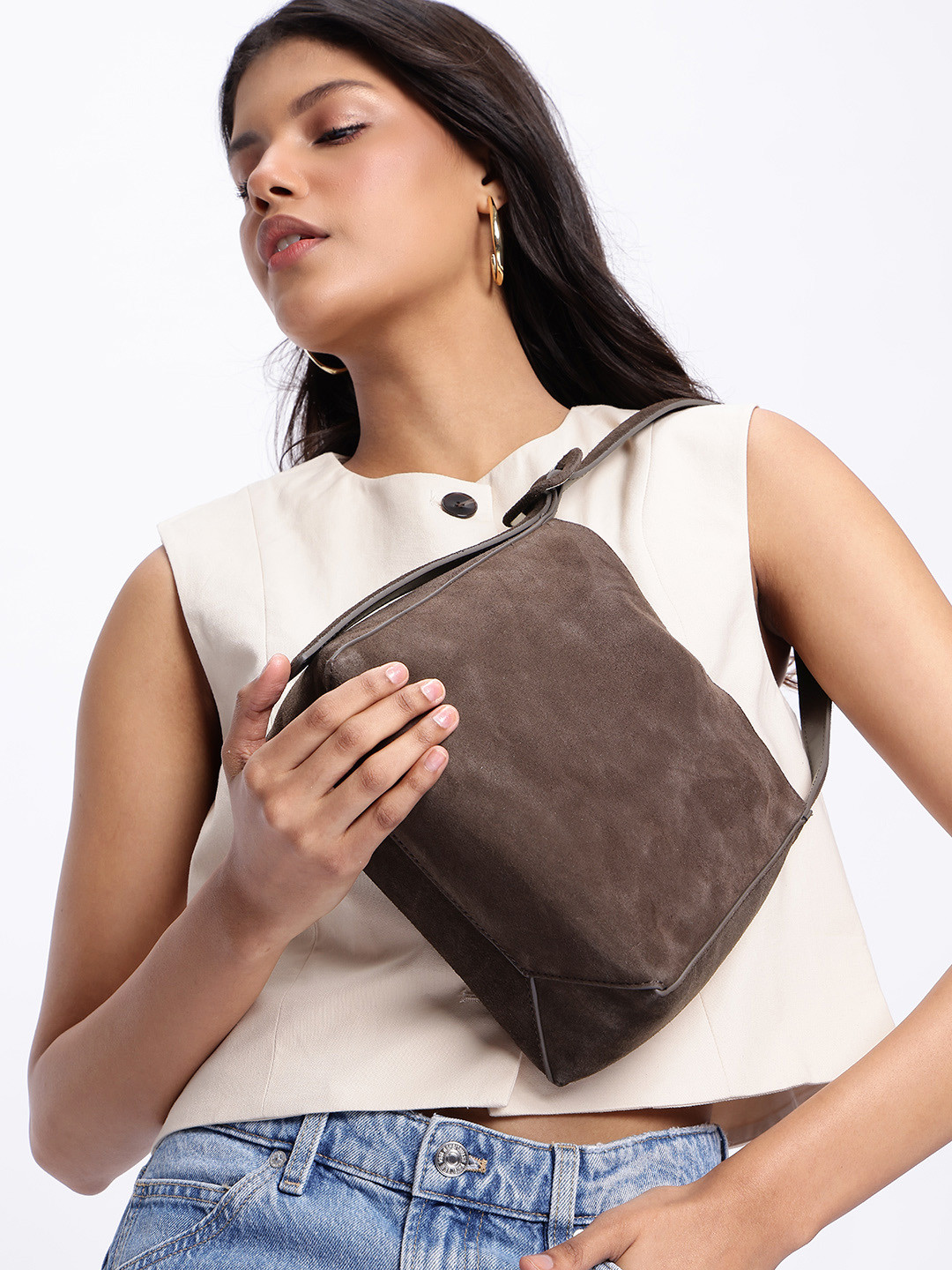 MANGO Leather Hobo Bag
