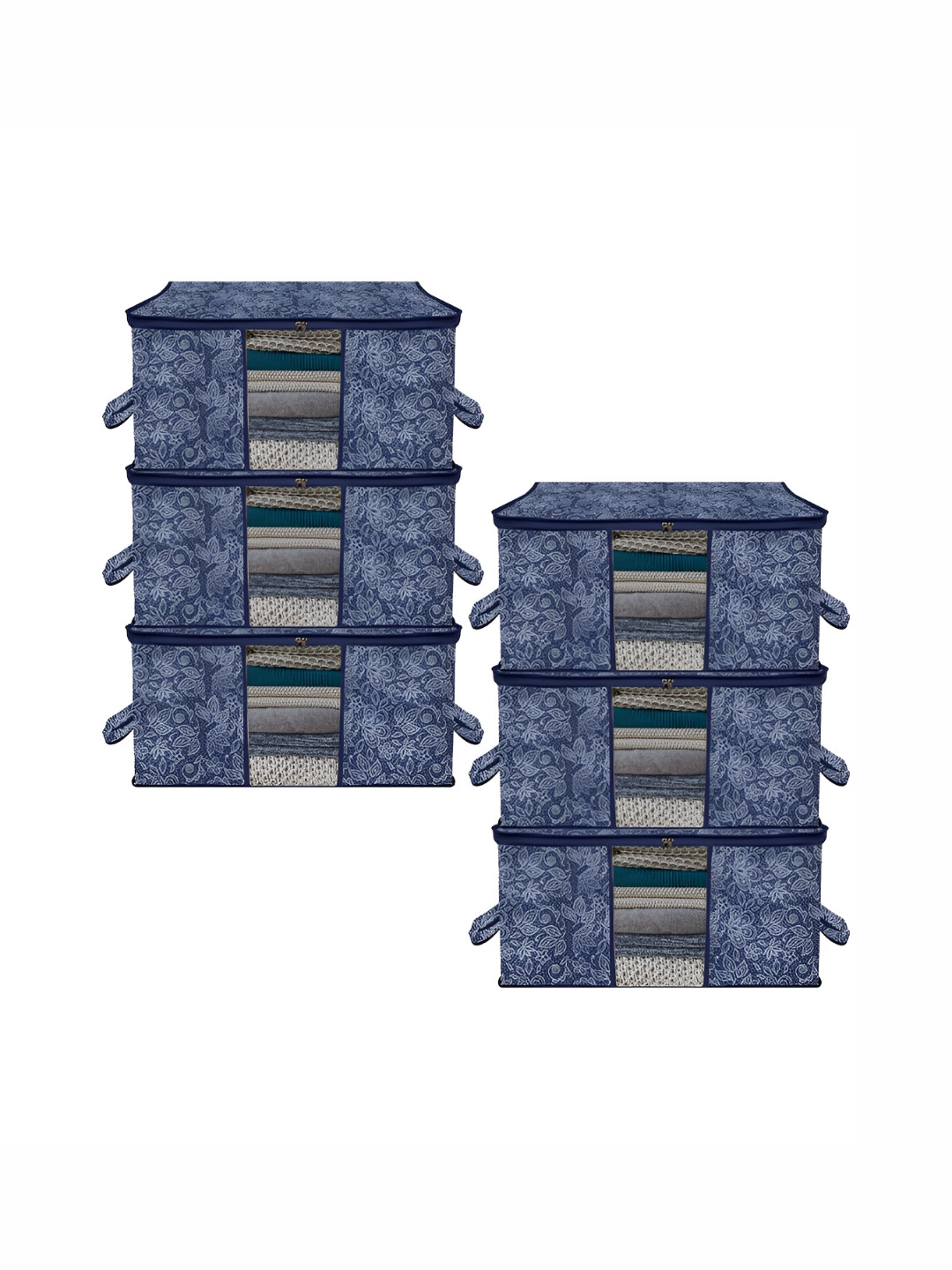 Aura Navy Blue & White 6 Pieces Printed Underbed Storage Bag  Organisers