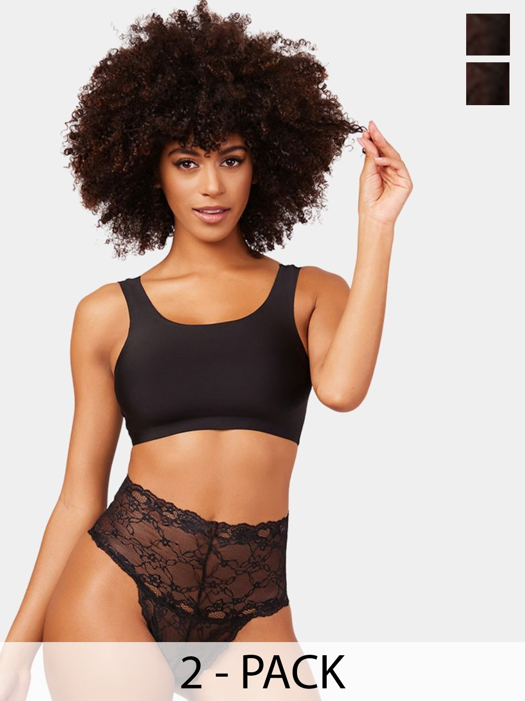 NIMRA FASHION Pack Of 2 Self Designed Mid Rise Bikini Briefs 2C-05145-BK-Black