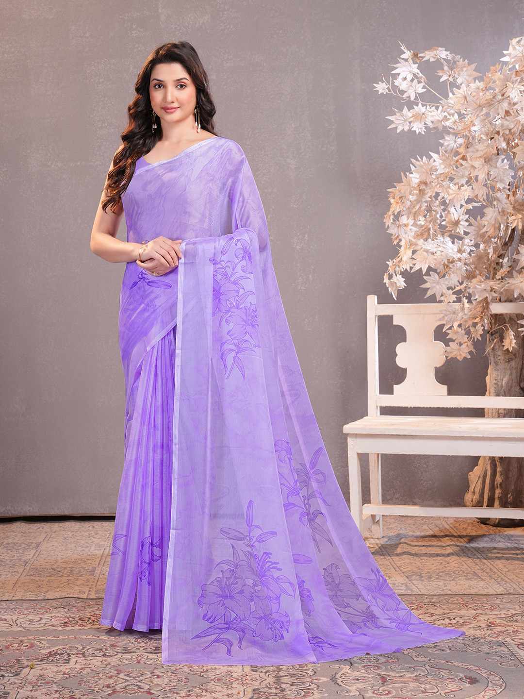 Garden Vareli Women Floral Printed No Border Festive Saree