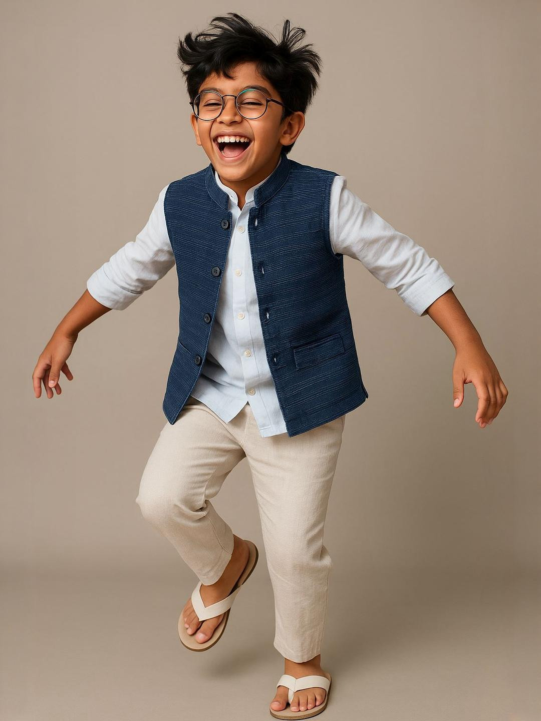 TALES & STORIES Boys Cotton Dark Blue Waistcoat