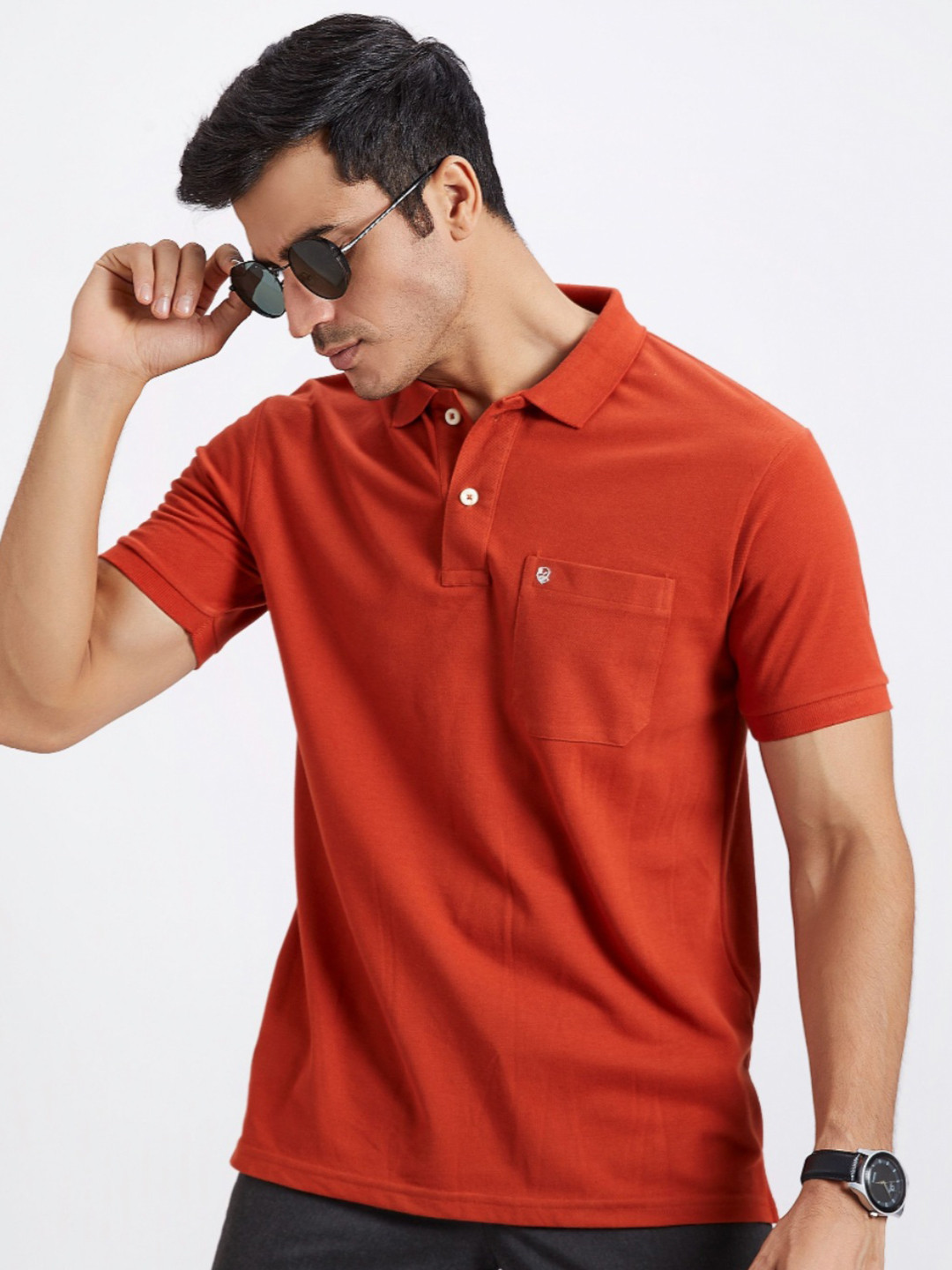 PRORIDERS Men Solid Orange Regular Fit Polo T-shirt