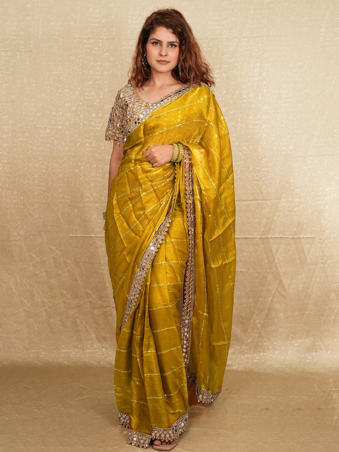 Anouk Gold Tissue Embellished Sarees