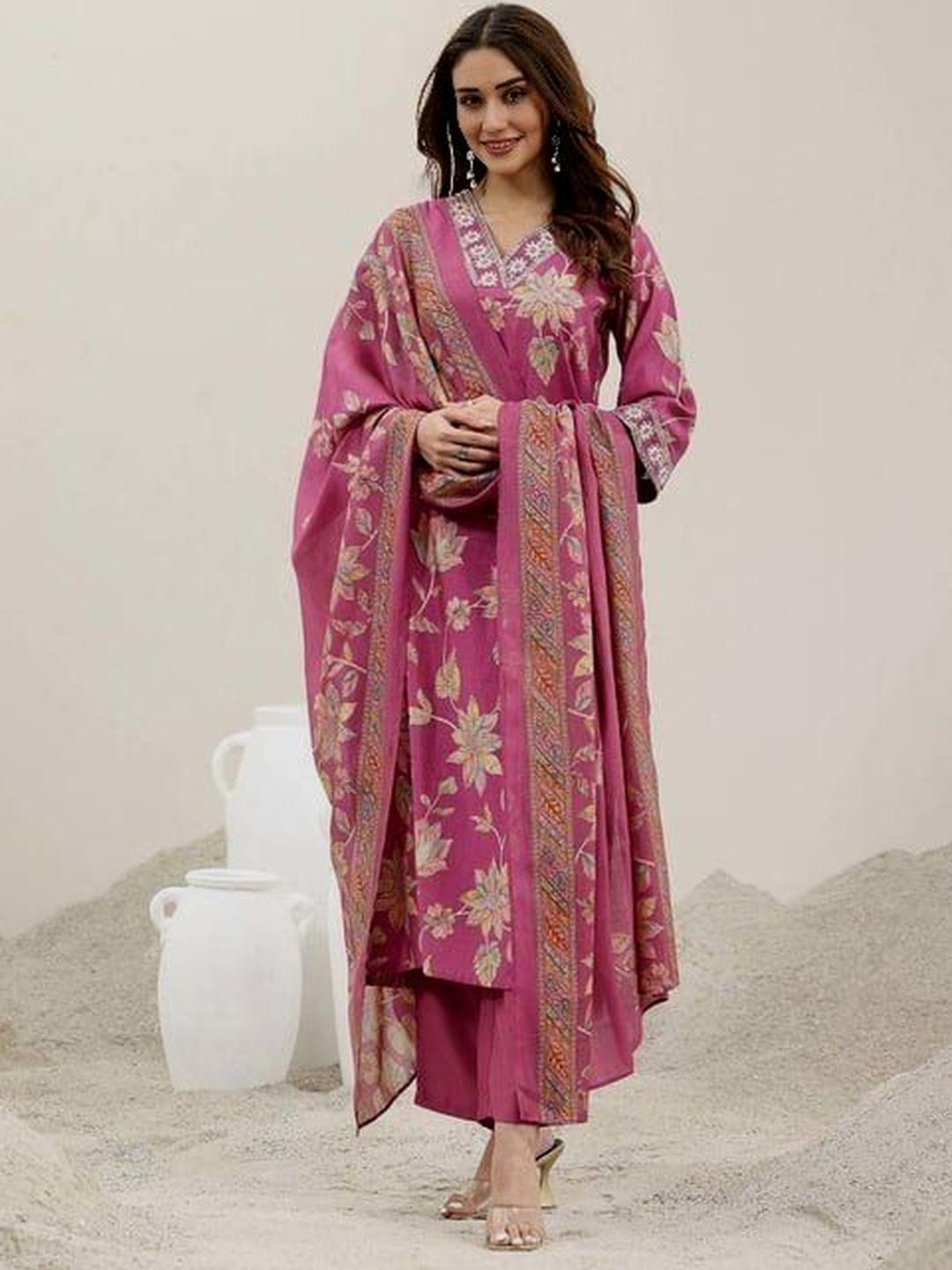 KALINI Women Pink Jute Cotton Kurta Sets