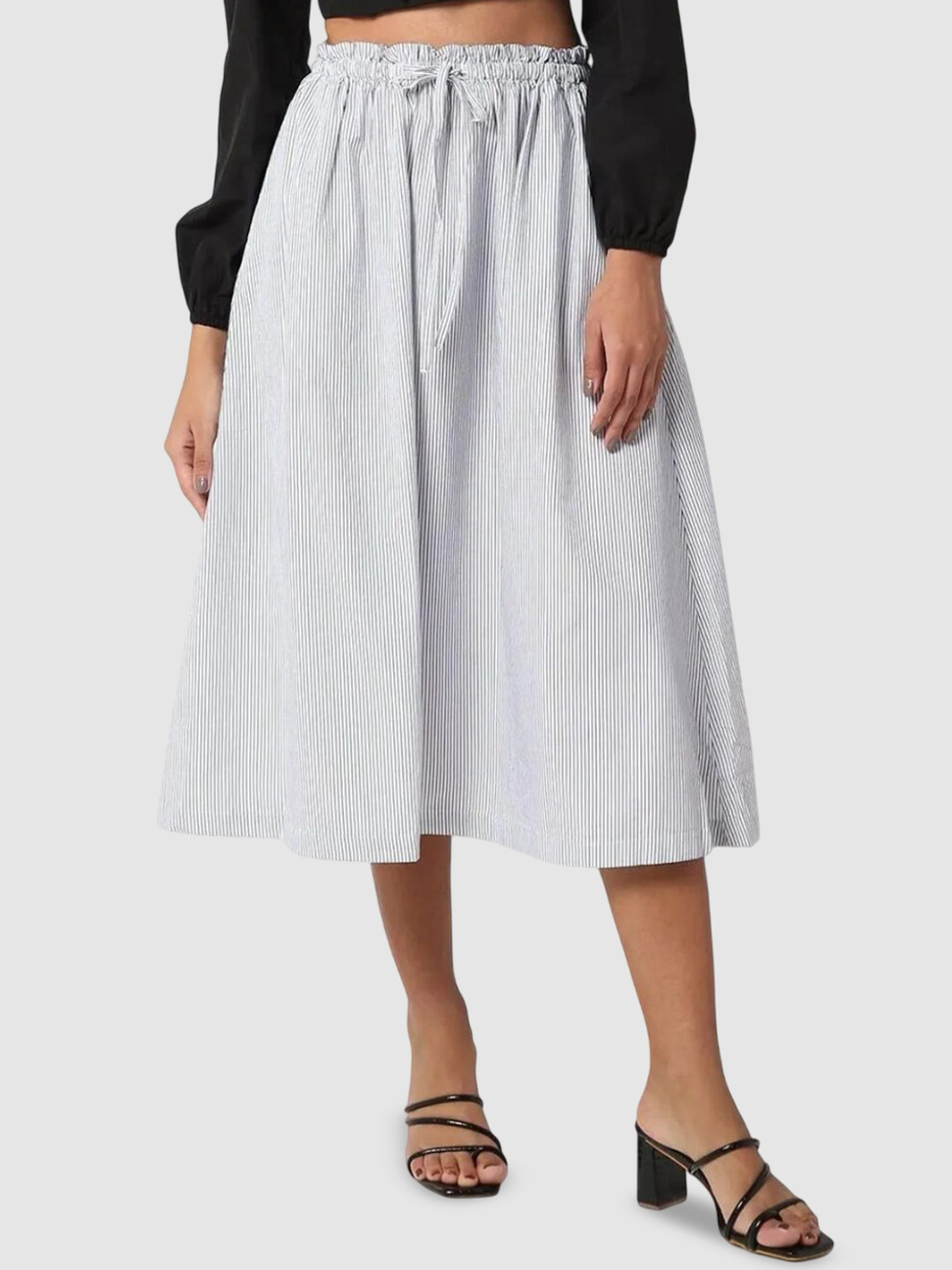 GAP Women Regular Fit Pin-Stripe Pure Cotton Gathered Skirt