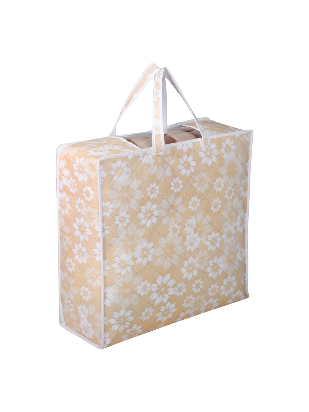 Aura Gold-Toned & White Printed Blanket Cover Organiser With Handel