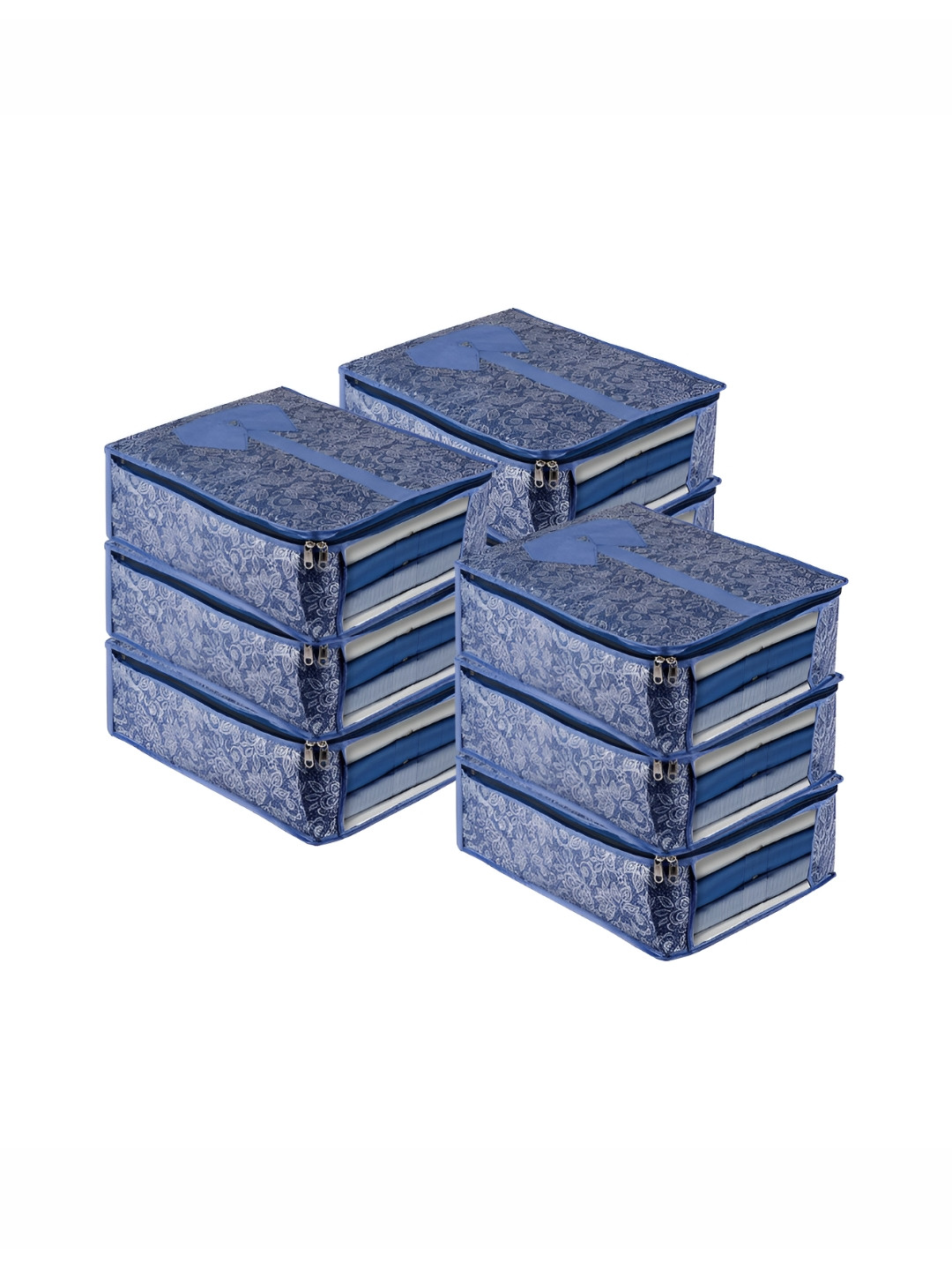 Aura Navy Blue & White 9 Pieces Floral Printed Multi-Utility Organisers