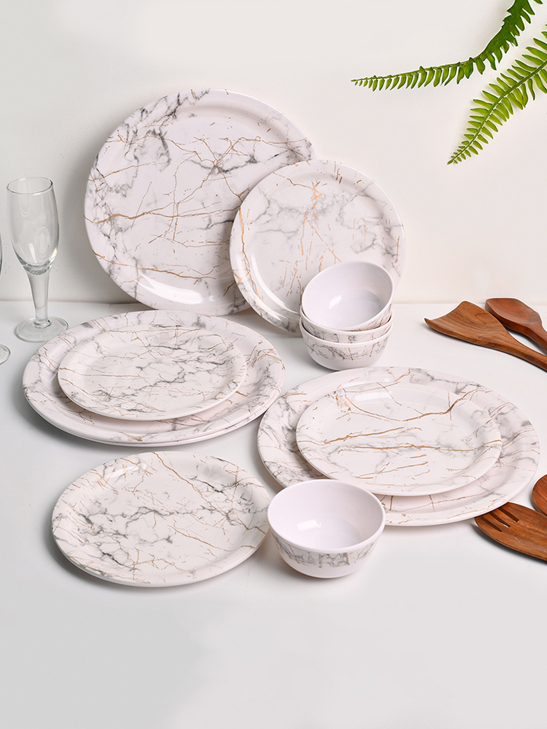 MARKET99  White Static Melamine Easy to Clean 12-Piece Dinner Set