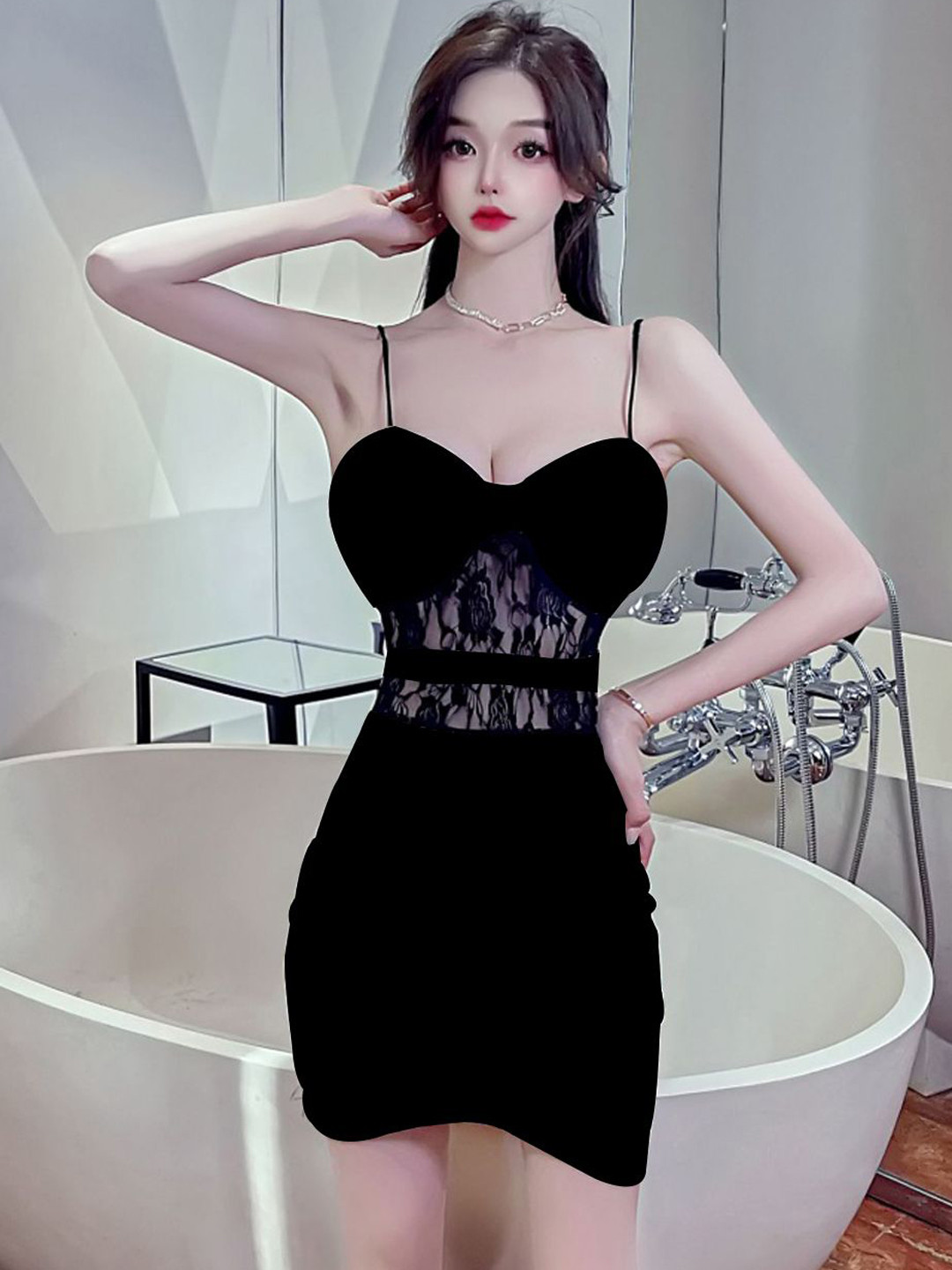 Styledose Women Black Solid Sleeveless Mini Bodycon Dress