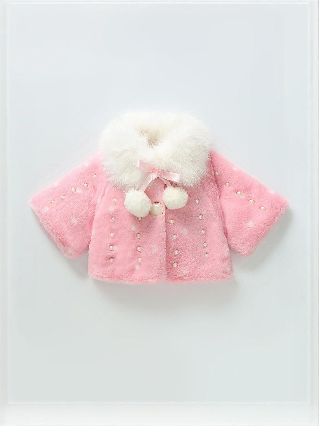 Hopscotch Girls Fluffy Full-Sleeve Fleece Knitted Jacket