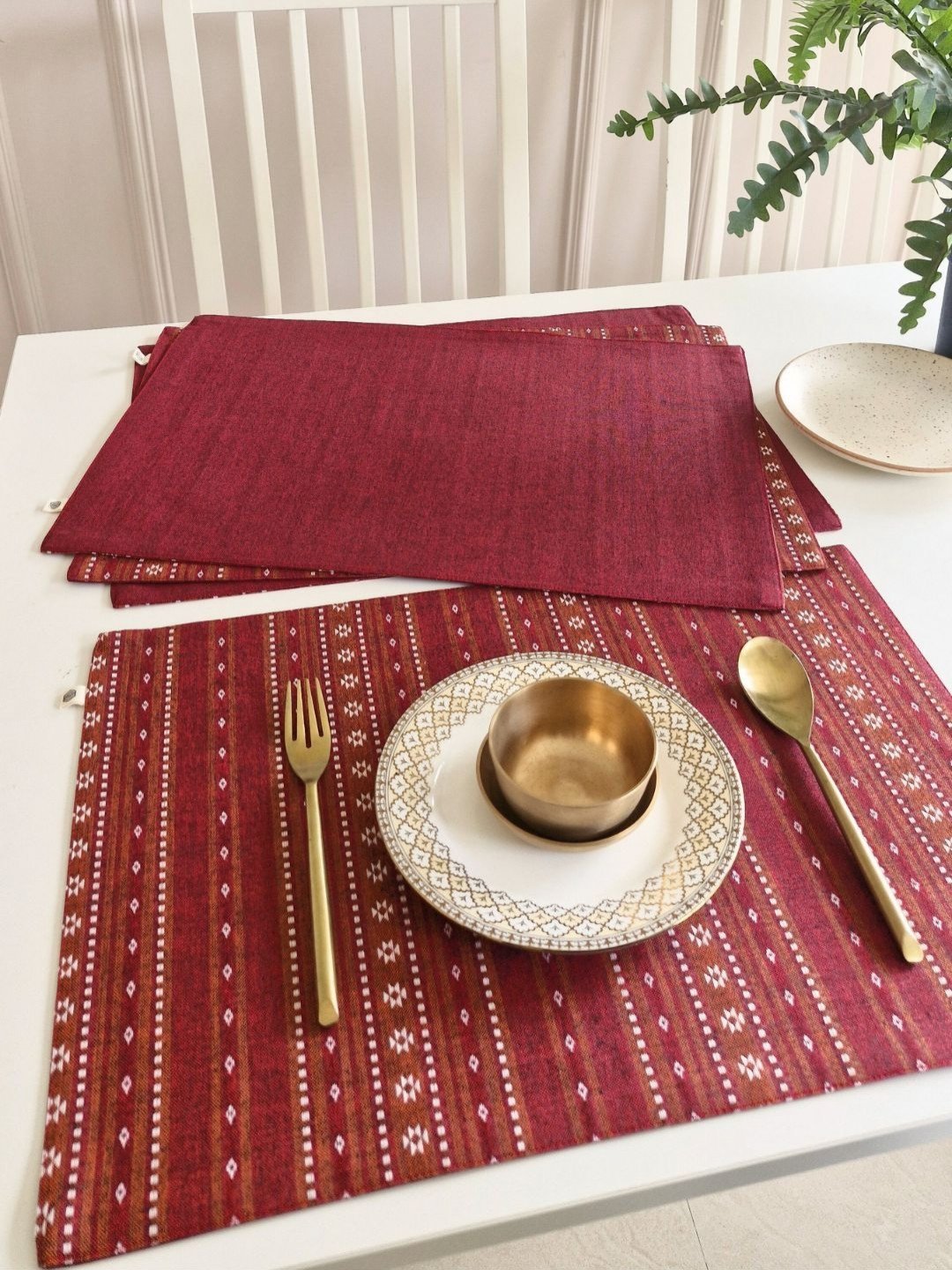 The Yard House 4 Pieces Woven Ruby Red Reversible & Wipeable Cotton Placemats