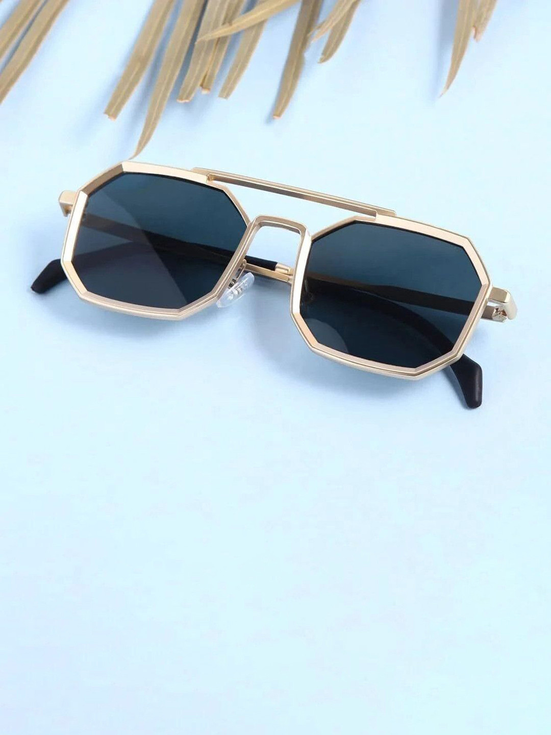 SPADEACES Unisex Rectangle Sunglasses GOLD BLACK POLYGON -204-Black