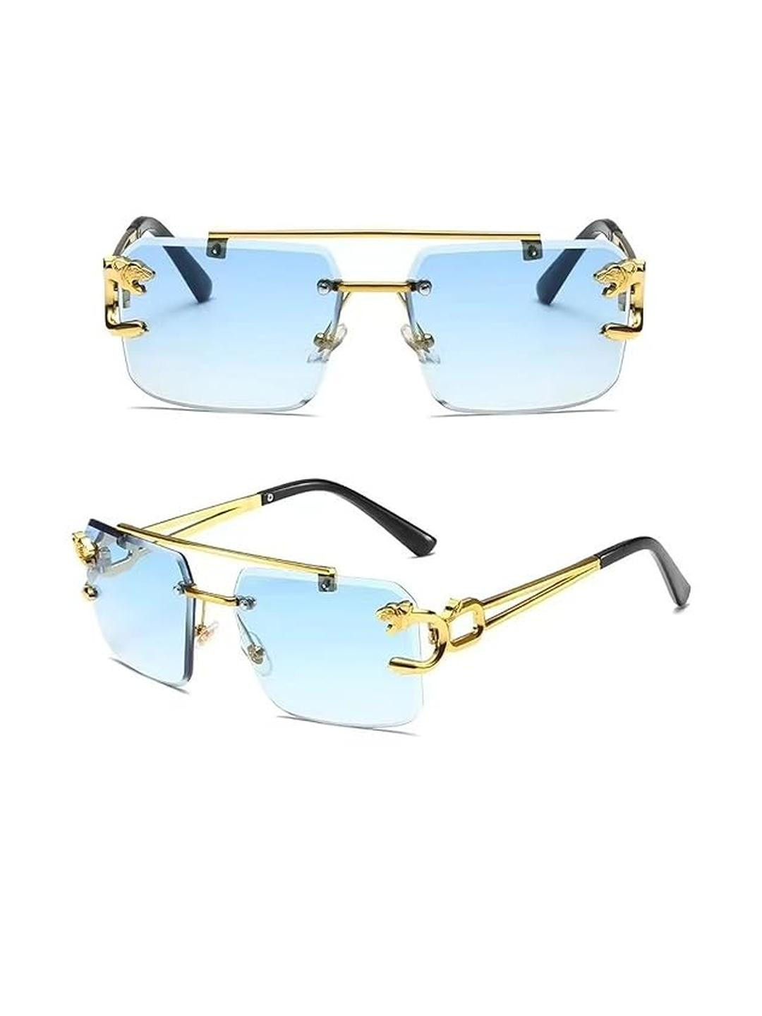 Arzonai Unisex Blue Gradient Lens & Gold-Toned Rimless Sunglasses