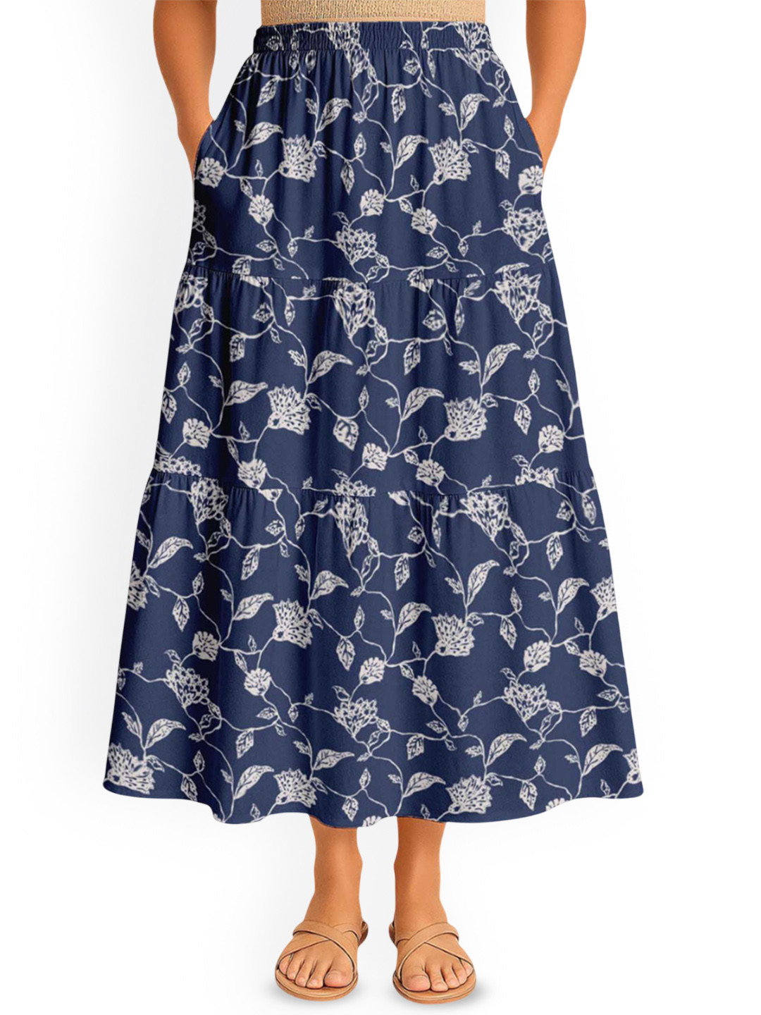 Moomaya Women Floral Printed Tiered Maxi Boho Skirt