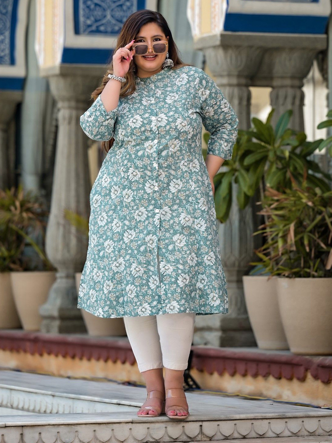 Lee Moda Women Floral Printed Daily Cotton Straight Kurta