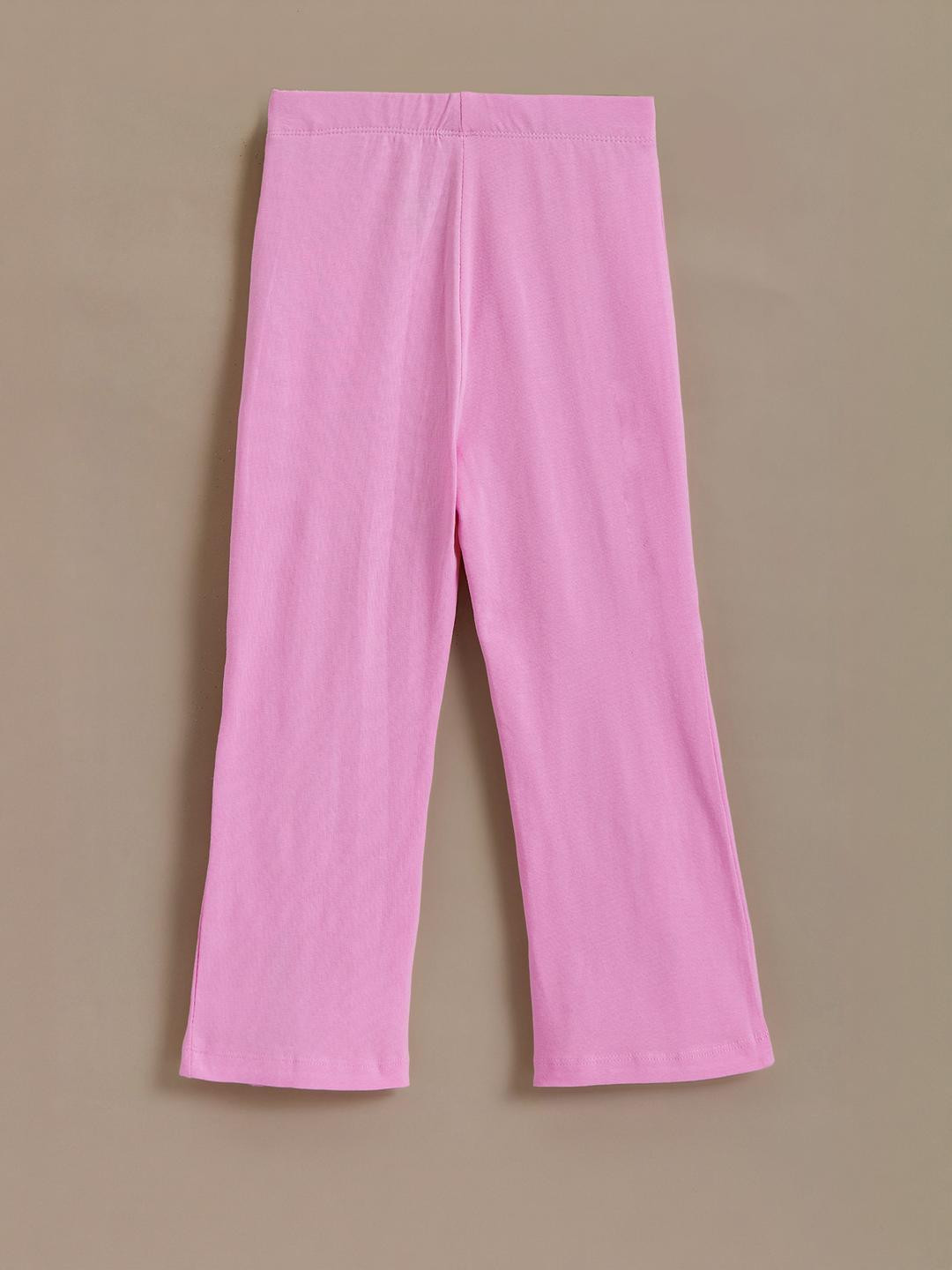 Hopscotch Kids Pink Solid Bows Applique Slit Hem Leggings