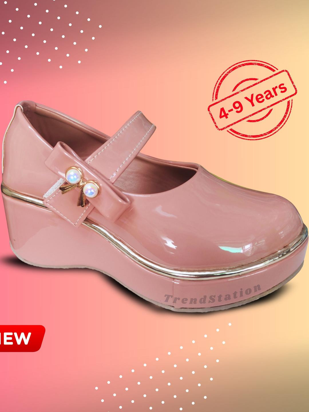 FootStation Girls Peach Mary Janes Wedge Heels