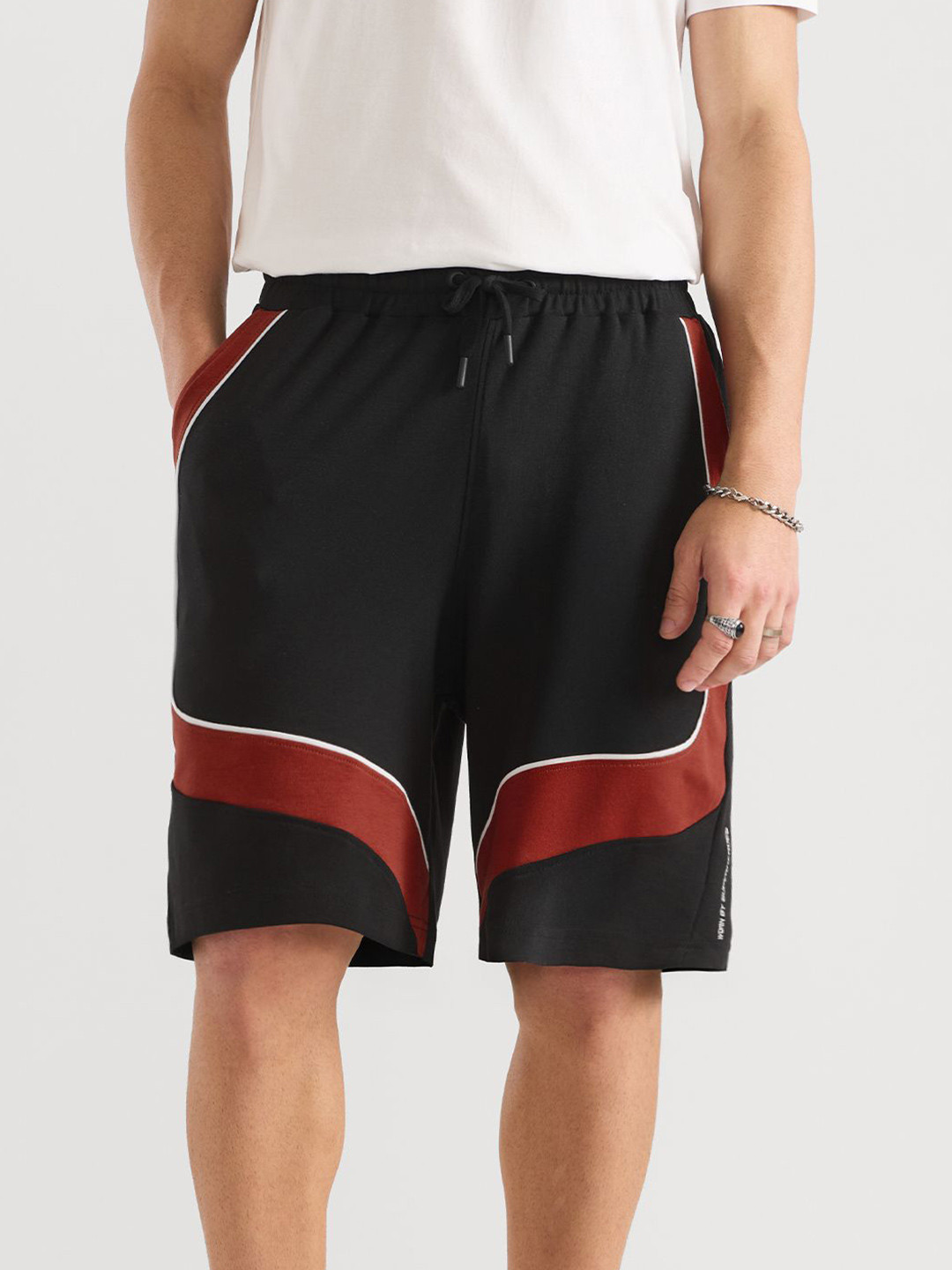 The Souled Store Shadow Blaze Men Colourblocked Cotton Sports Shorts