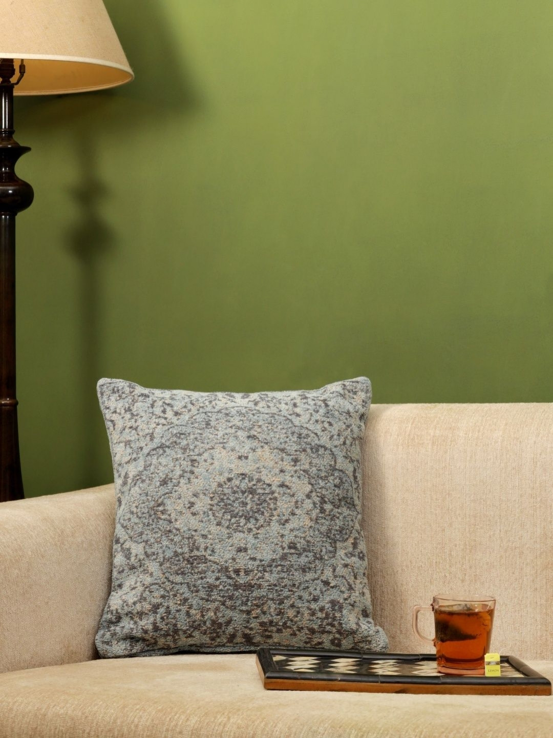 Revive Home Blue & Grey Abstract Printed Jacquard Square Cushion Covers