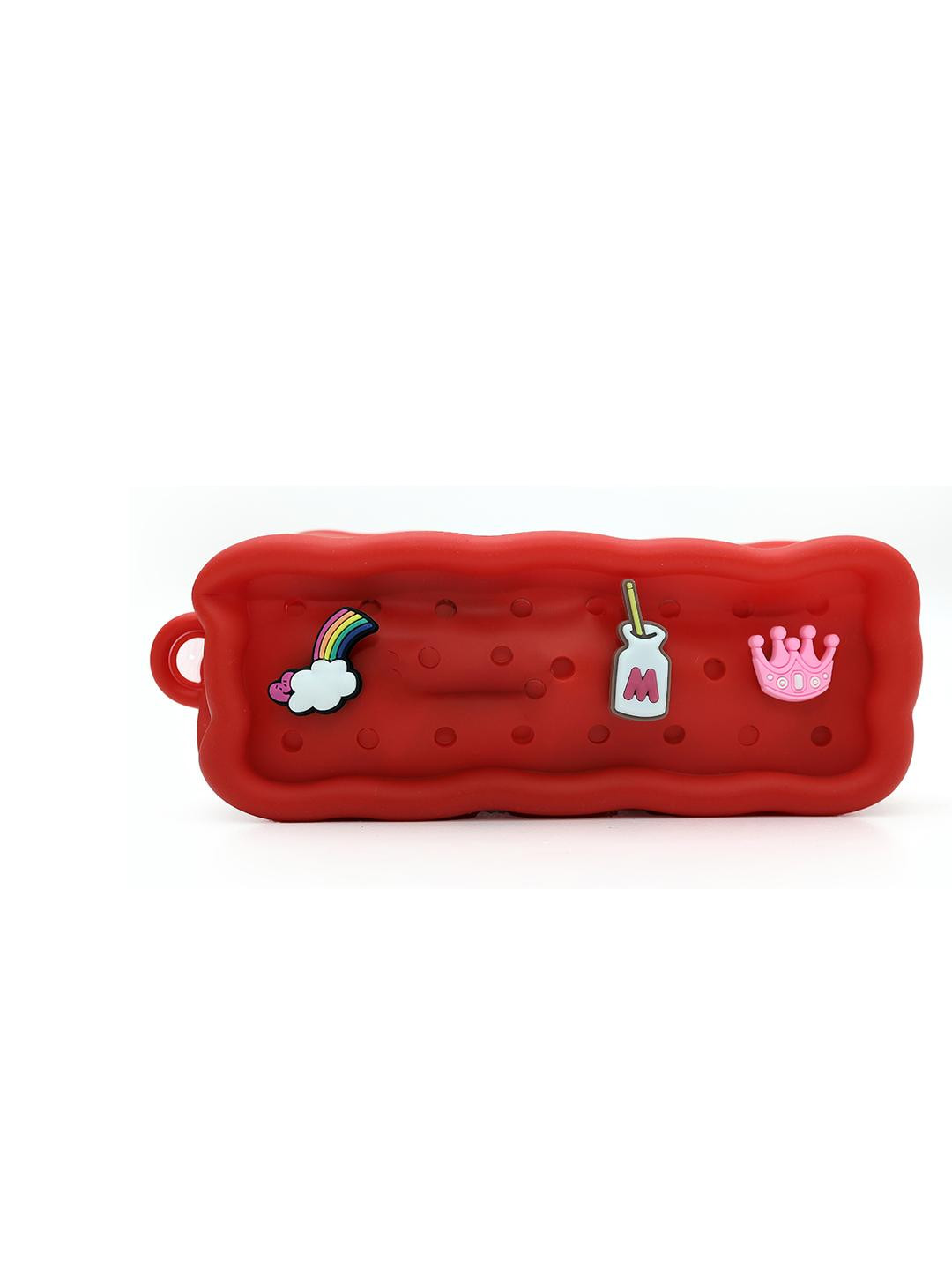 YK Red Silicone Pencil Case Bubble Like Surface with Removable Charms