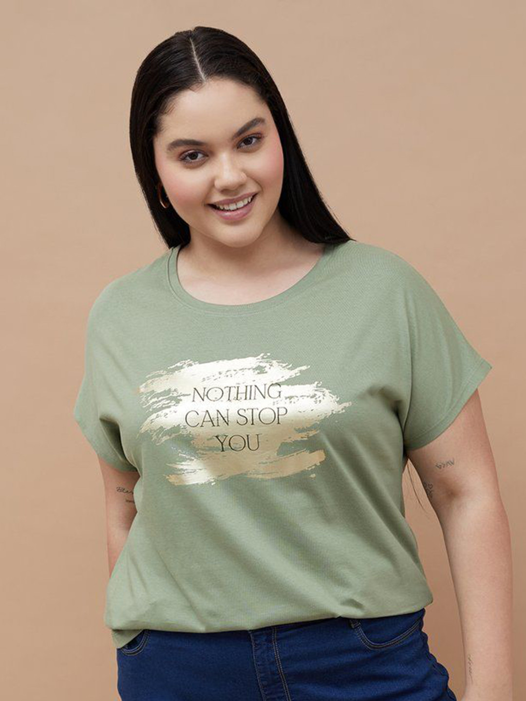 Nexus by Lifestyle Women Plus Size Typography Printed Round Neck Cotton T-shirt