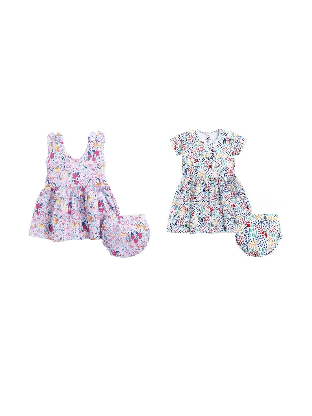 THE COTTON BABY Girls Pack Of 2 Cotton  Print A-Line Dress