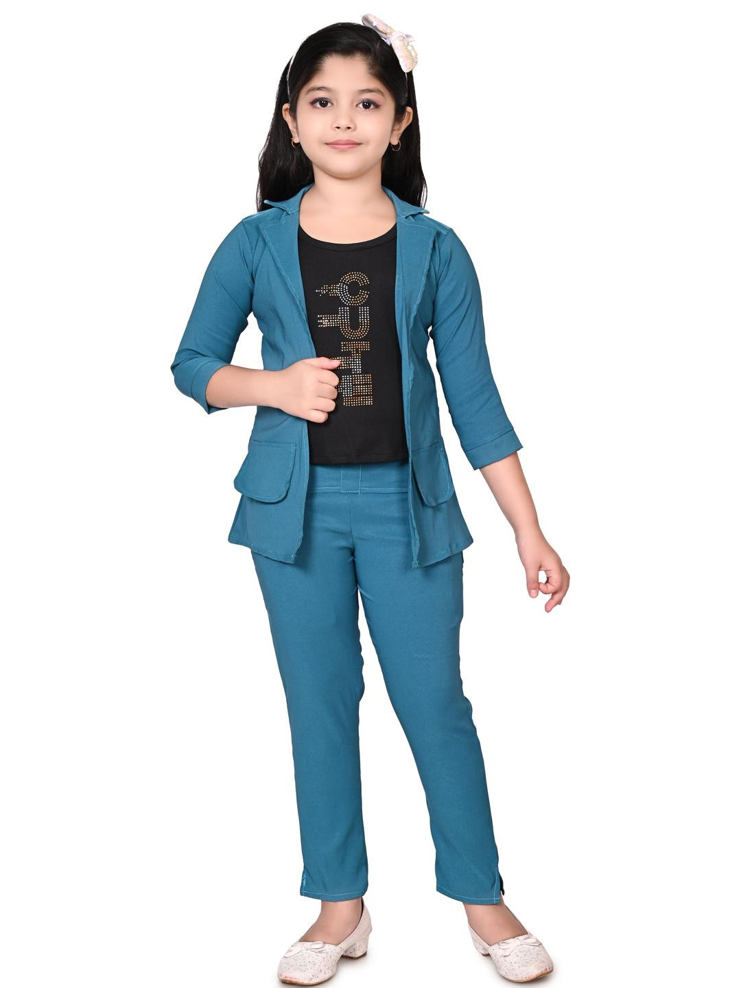 FARIHA FASHIONS Girls Collared Neck Embellished Top With Trousers