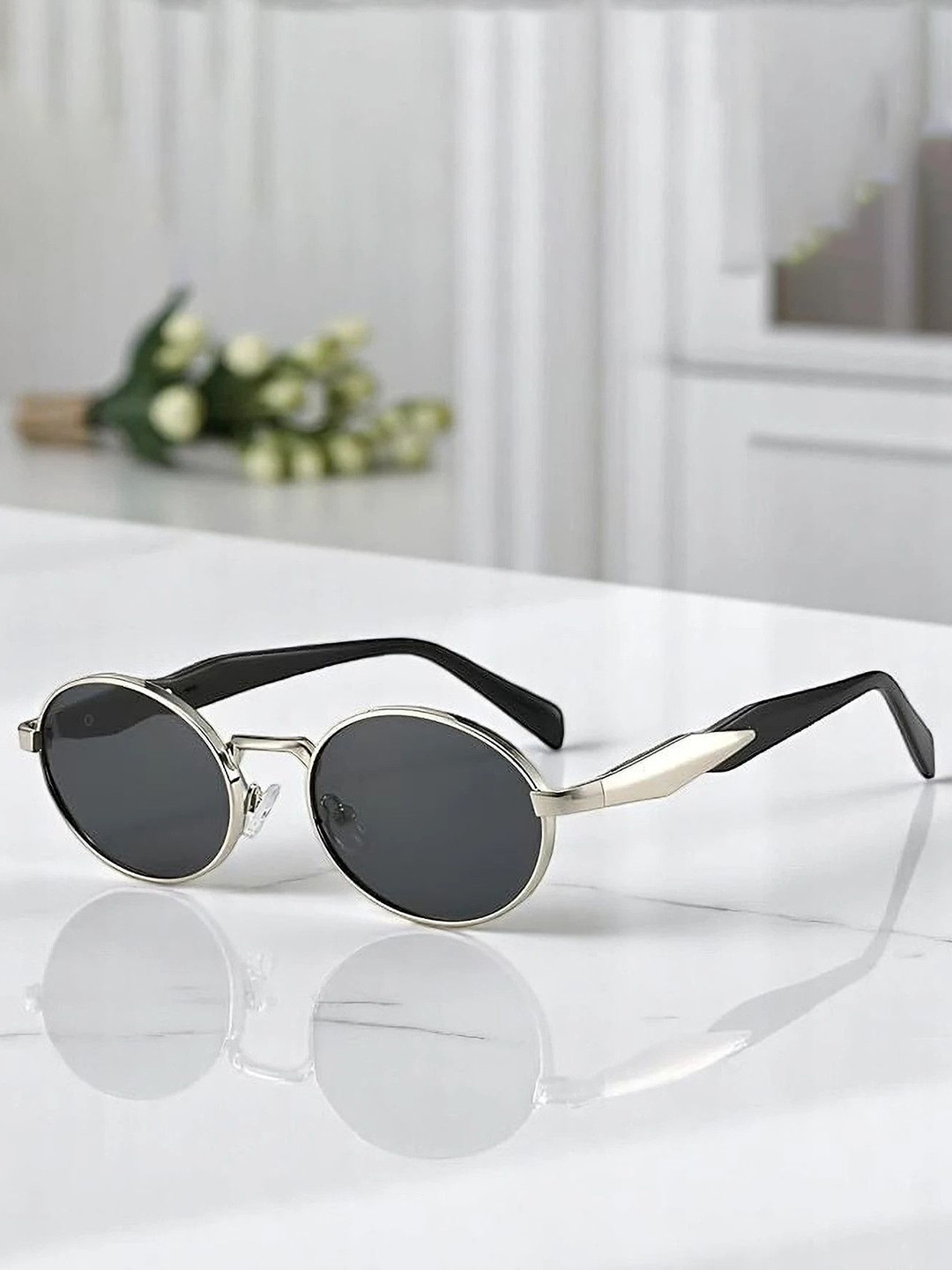 SPADEACES Unisex Round Sunglasses with UV Protected Lens 6140 S BLACK