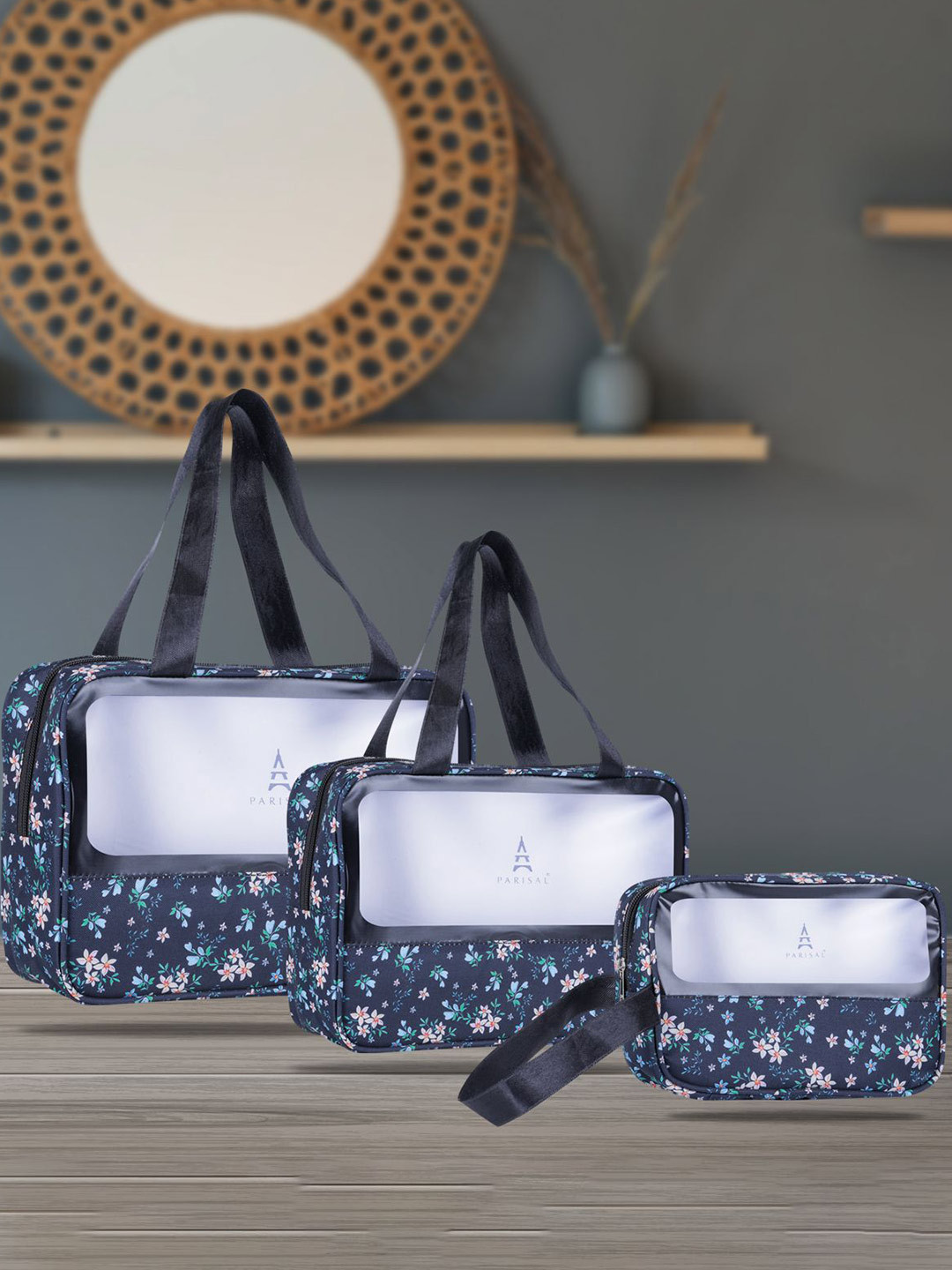 PARISAL Women Set Of 3 Printed Transparent Travel Organizer Bags