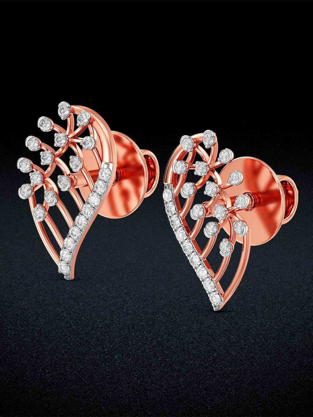 Joyalukkas 18Kt Gold Radiant Leaflet Stud Earrings Diamond -2.76 gms