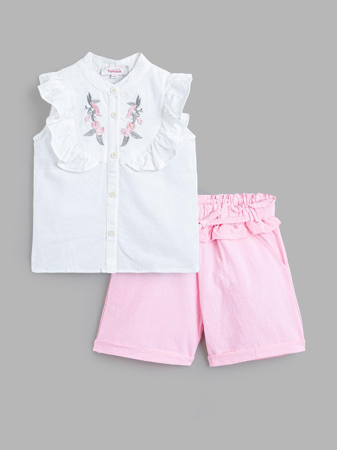 Hopscotch Girls Embroidered Ruffled Top And Shorts Set