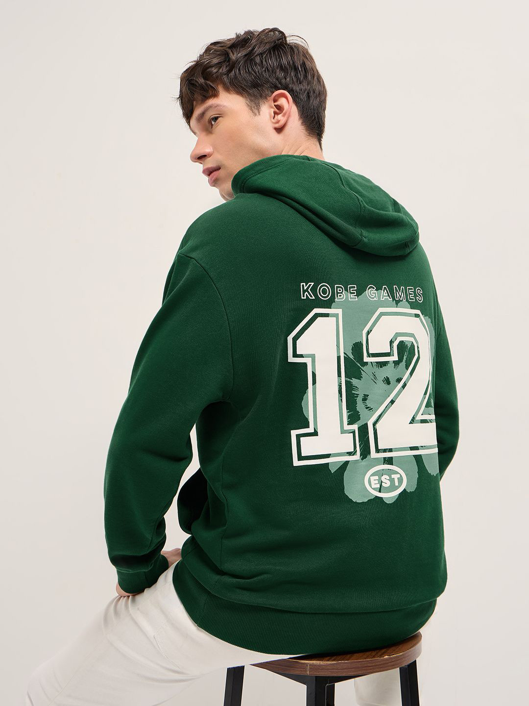 THE BEAR HOUSE Men Alphanumeric Printed Pure Cotton Hooded Pullover Sweatshirt