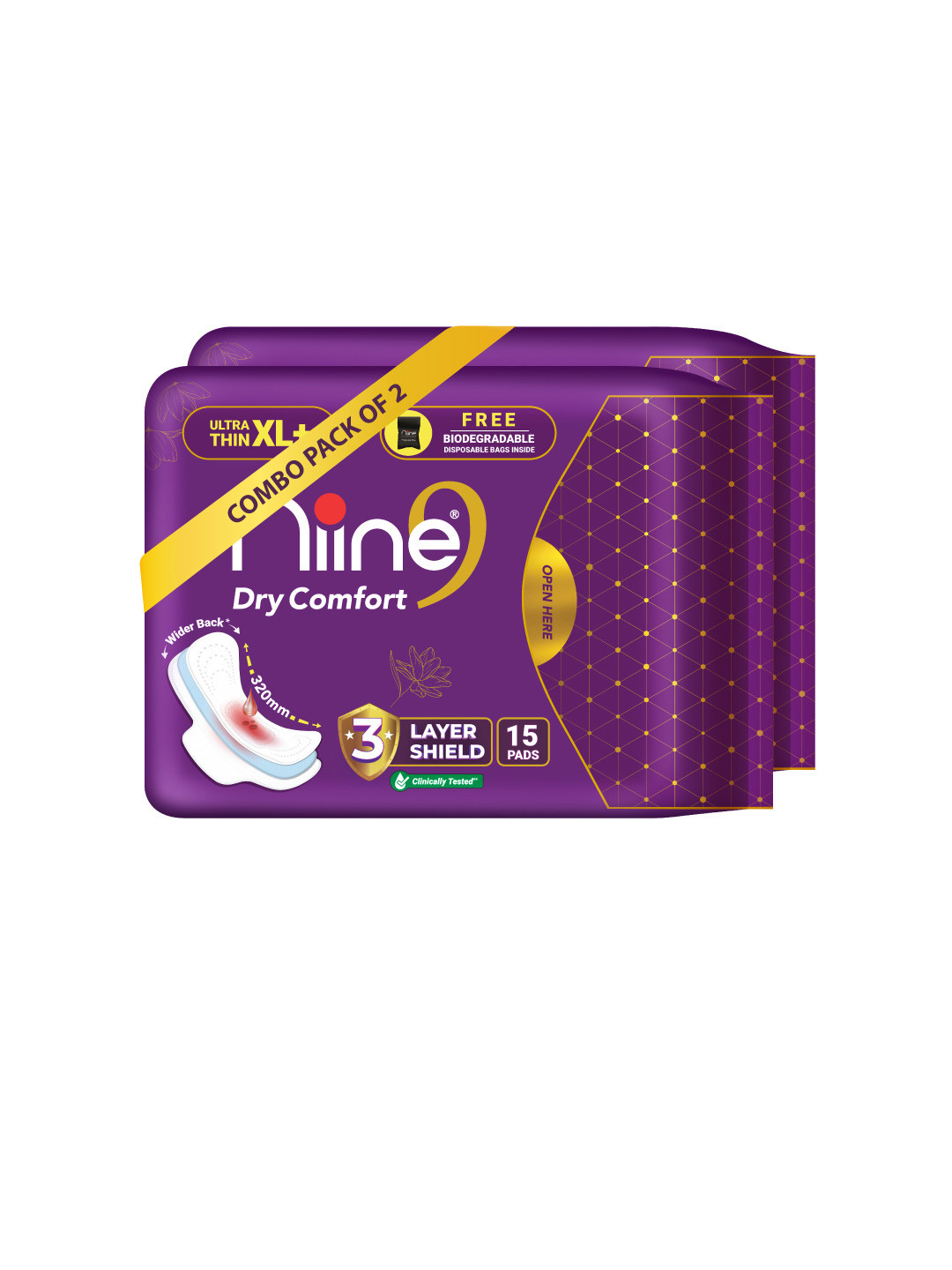 Niine XL+ Dry Comfort Ultra Thin Three Layer Protection With Disposable Bags 30 Pads