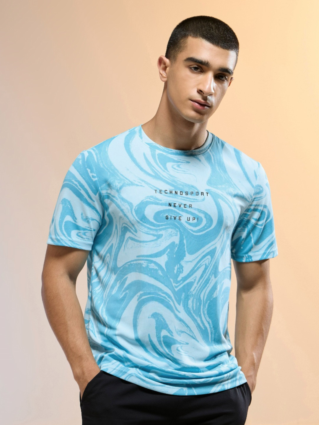 Technosport Abstract Printed Anti Static TECHNOCOOL+ Slim Fit T-Shirt