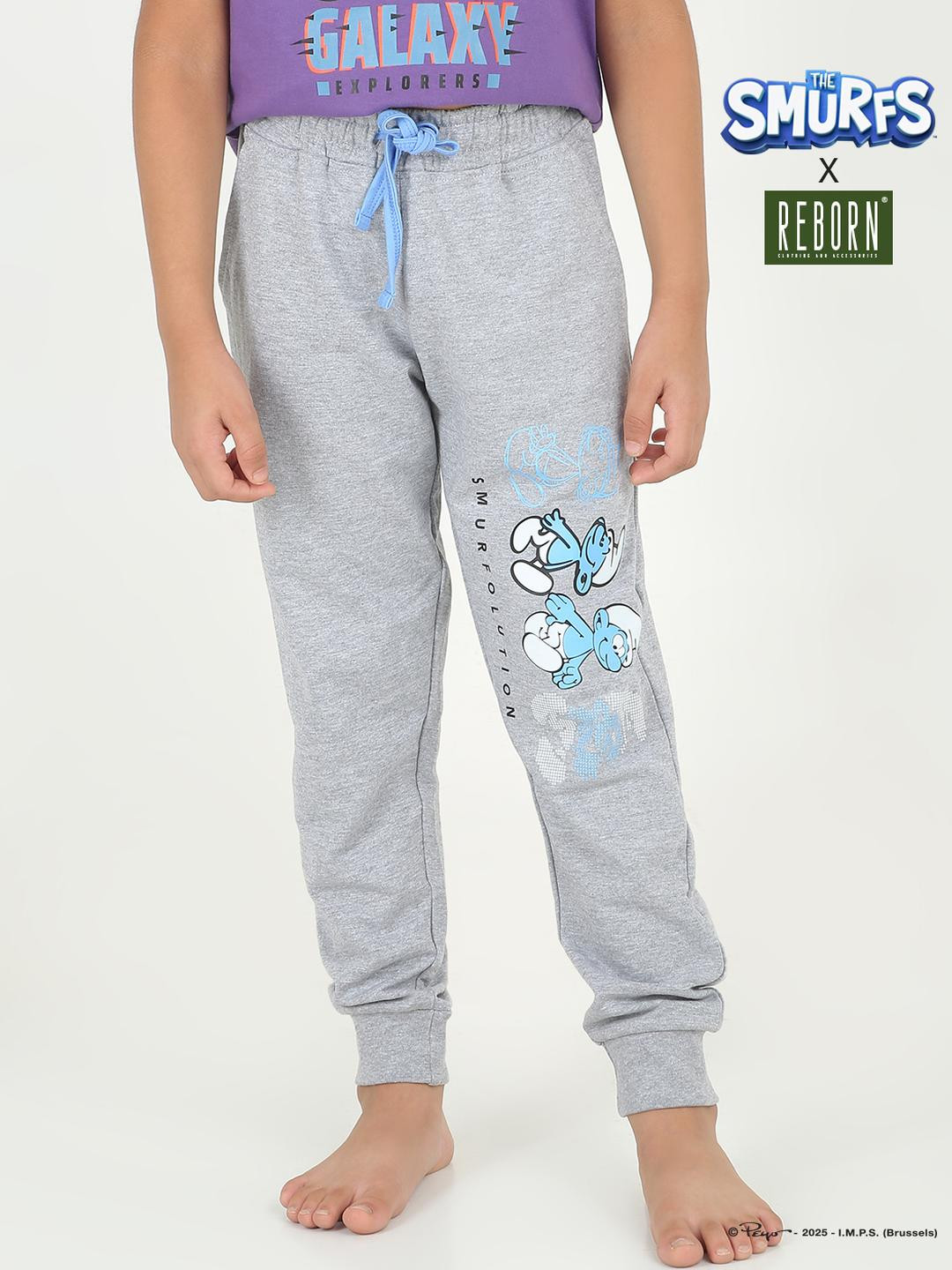 REBORN Boys Smurfs Print Drawstring Waistband Jogger