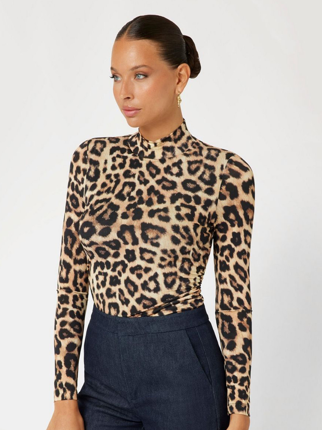 Marciano By Guess Animal Printed High Neck Fitted Top