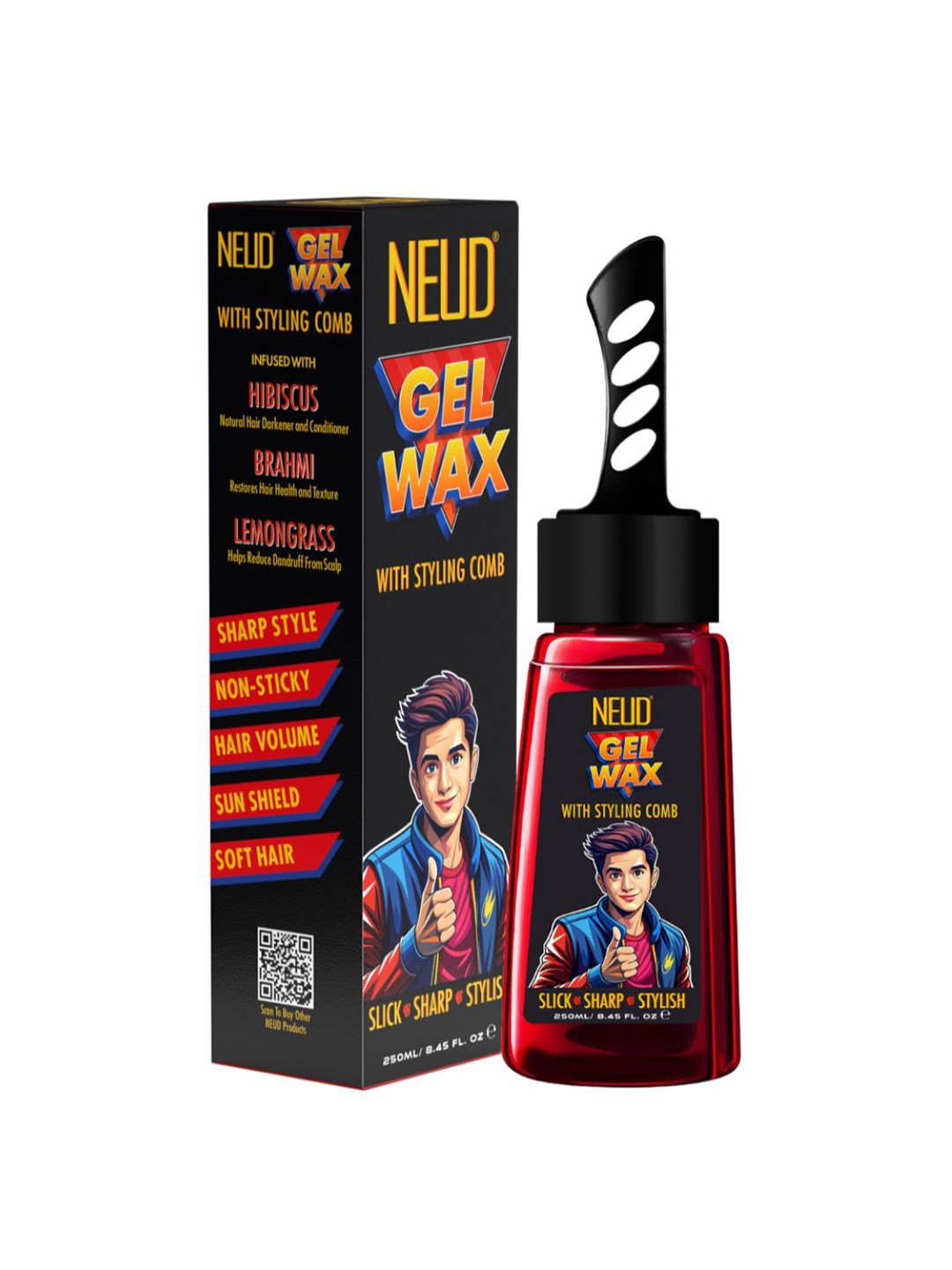 NEUD Hair Gel Wax Strong Hold & Shine With Styling Comb - 250 ml