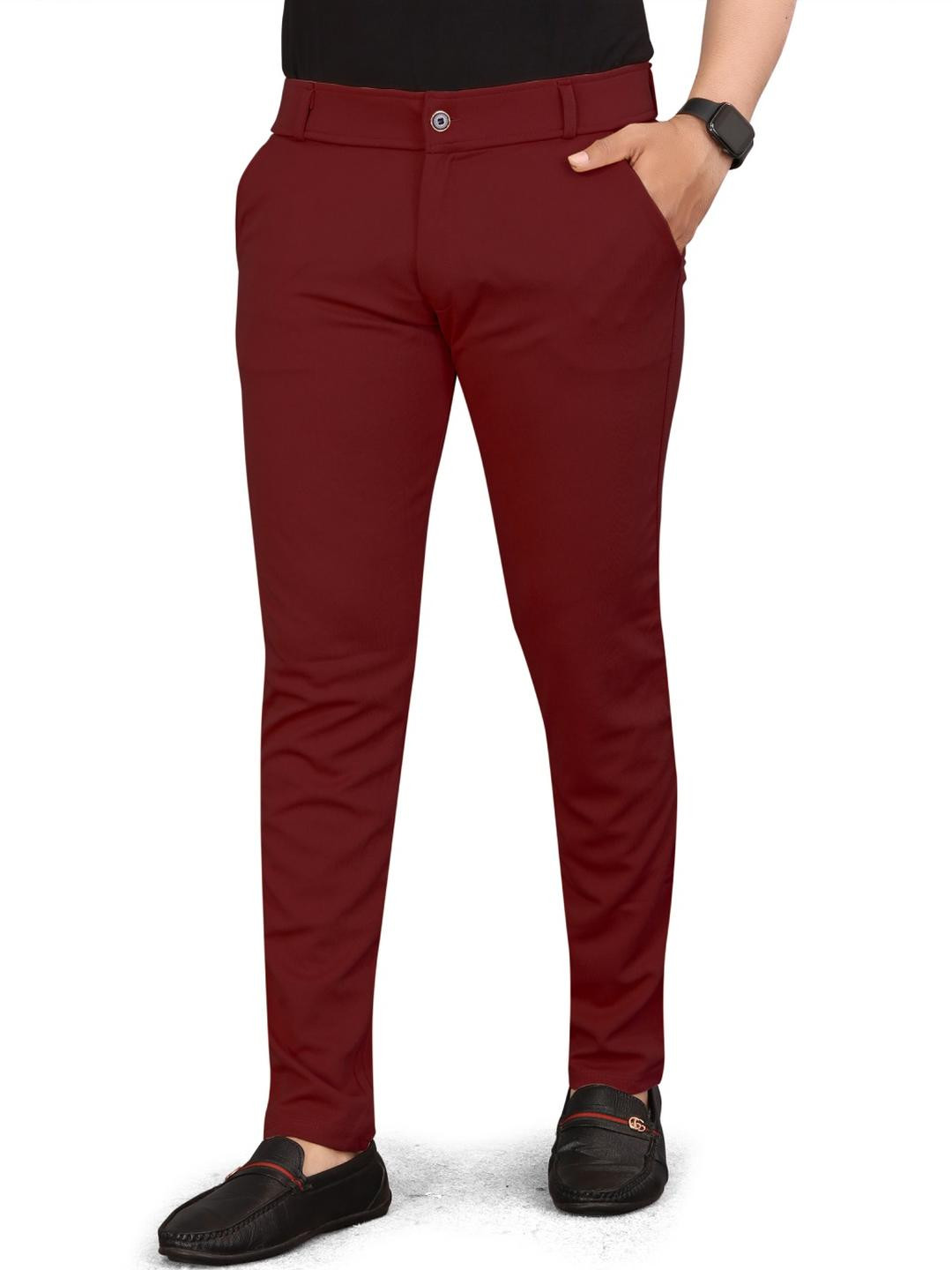 An Creation Men Comfort Marron Solid Trousers