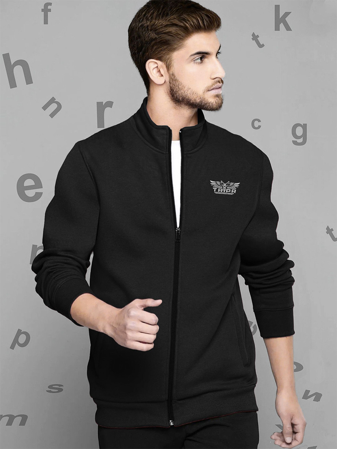TRIPR Printed Round Neck Zip Sweater