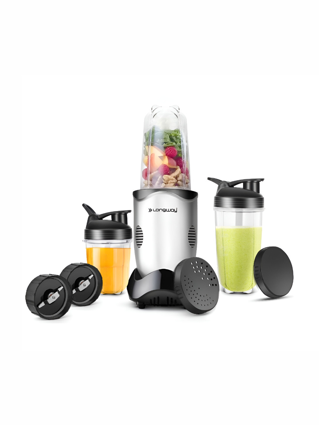Longway Nutri Power Silver-Toned 600 W Bullet Wet And Dry Grinder Juicer Mixer Grinder