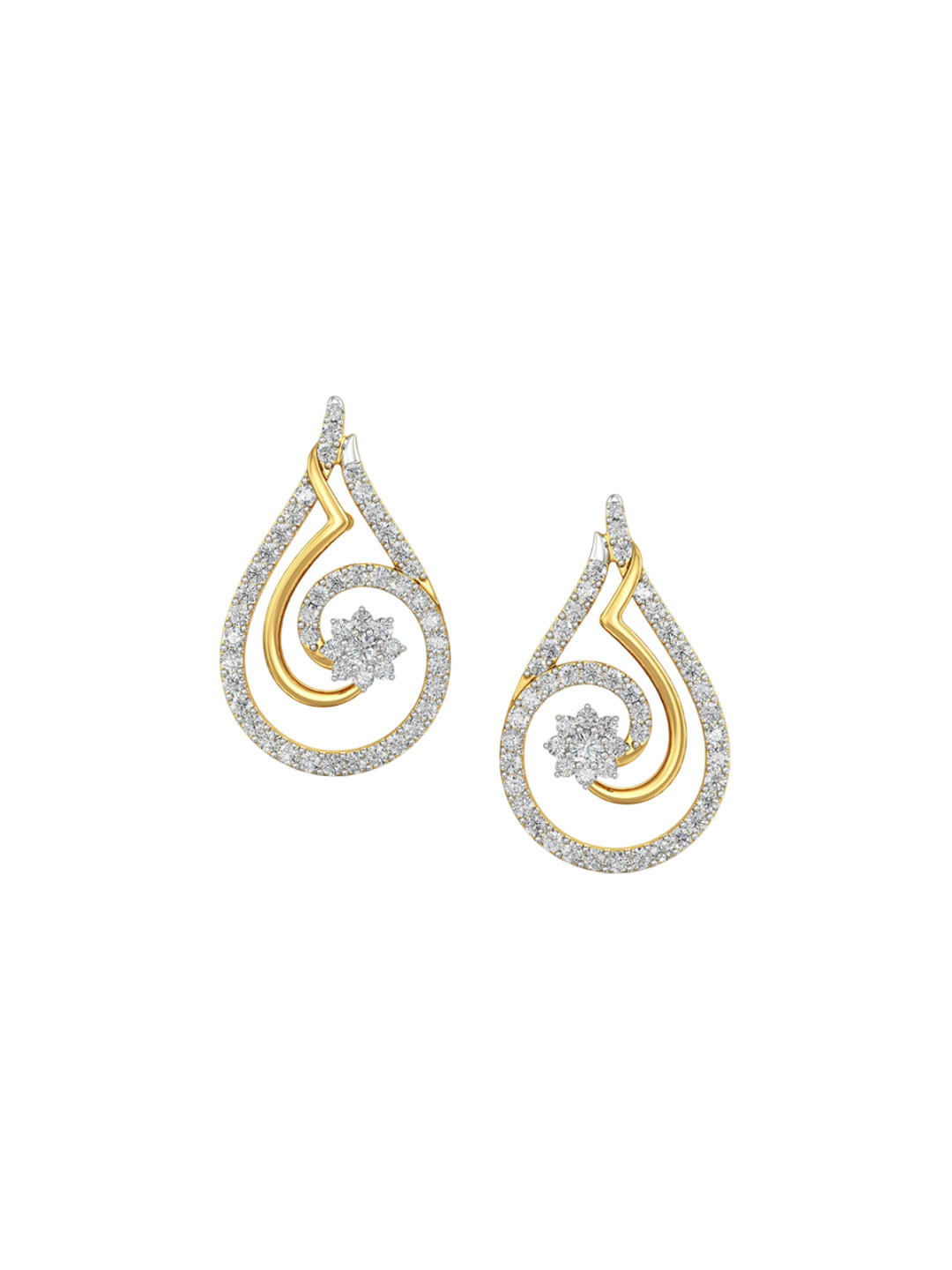 Joyalukkas Women 18KT Gold Swirl Droplet Diamond Earring 4.04g
