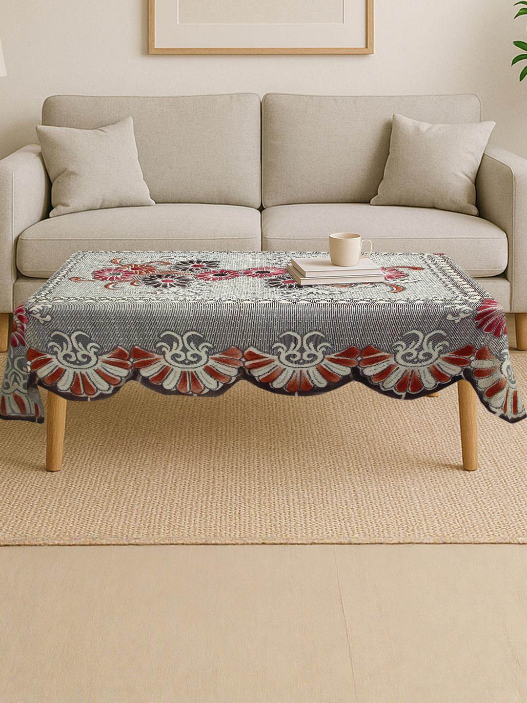 CROSMO Black Floral Textured Cotton 4-Seater Table Cover