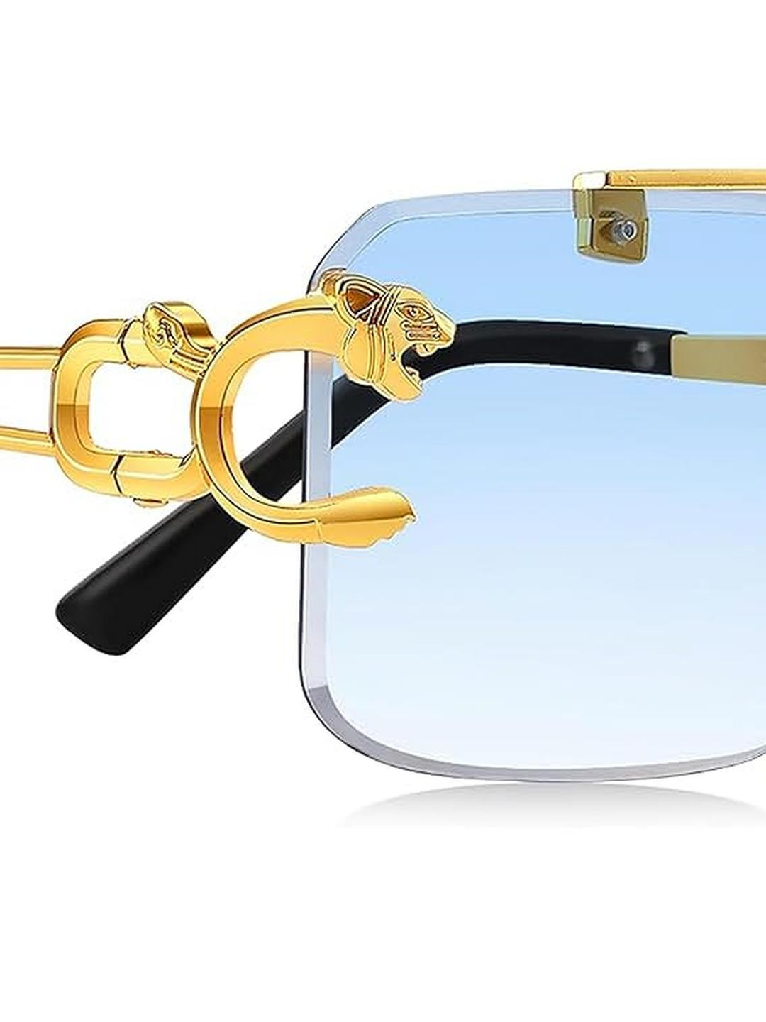 Arzonai Blue Lens & Gold-Toned Square UV Protected Sunglasses