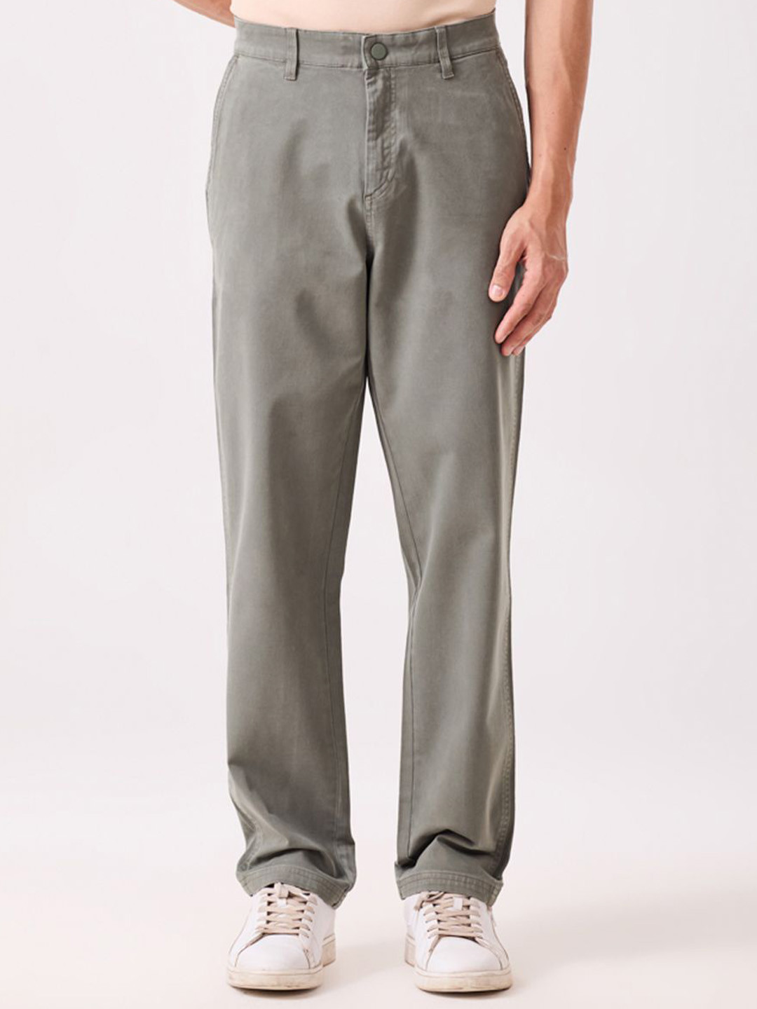 MH&Y Men Comfort Relaxed Fit Low-Rise Cotton Chinos Trousers