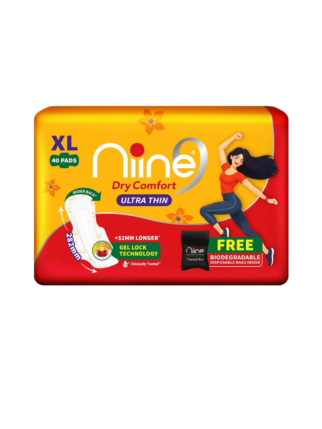 Niine XL Dry Comfort Ultra Thin Fluid Lock Gel Technology With Disposable Bags Inside